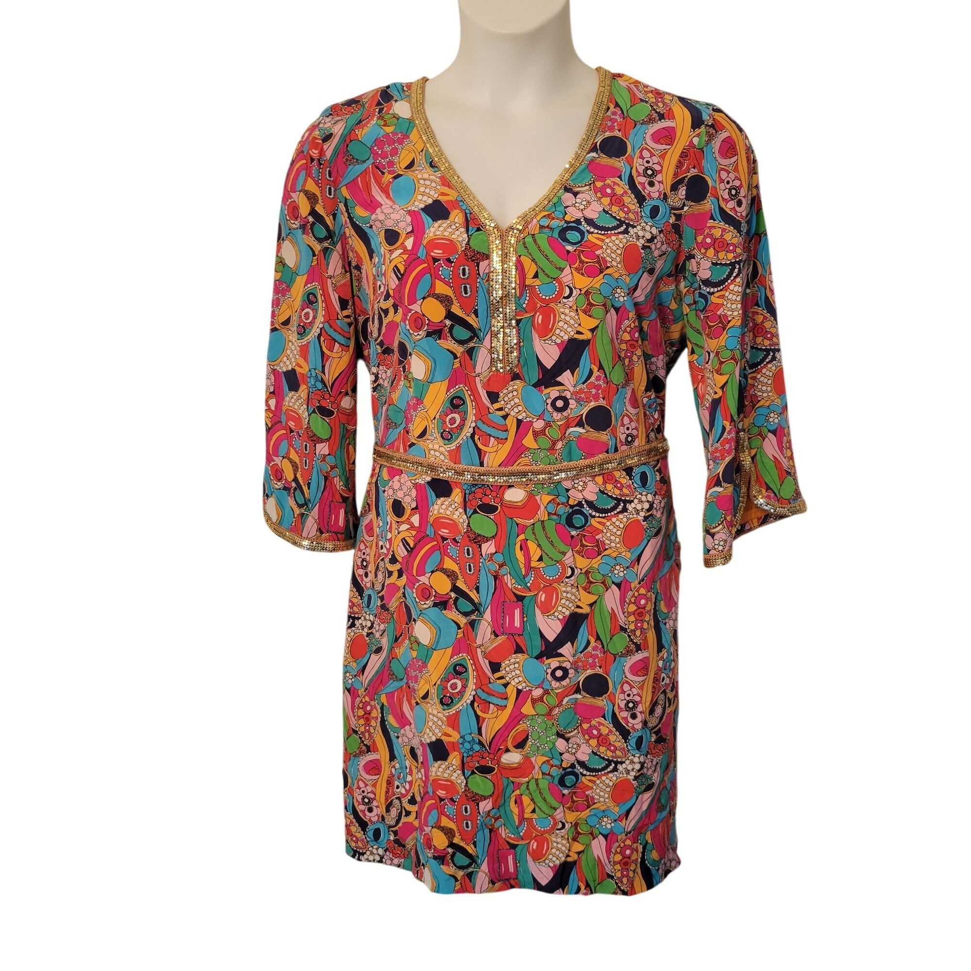 Lilly Pulitzer Lilly Pulitzer Tunic Dress 14 Gold Sequin Trim SHANNON Bling Size XL / US 12-14 / IT 48-50 - 1 Thumbnail