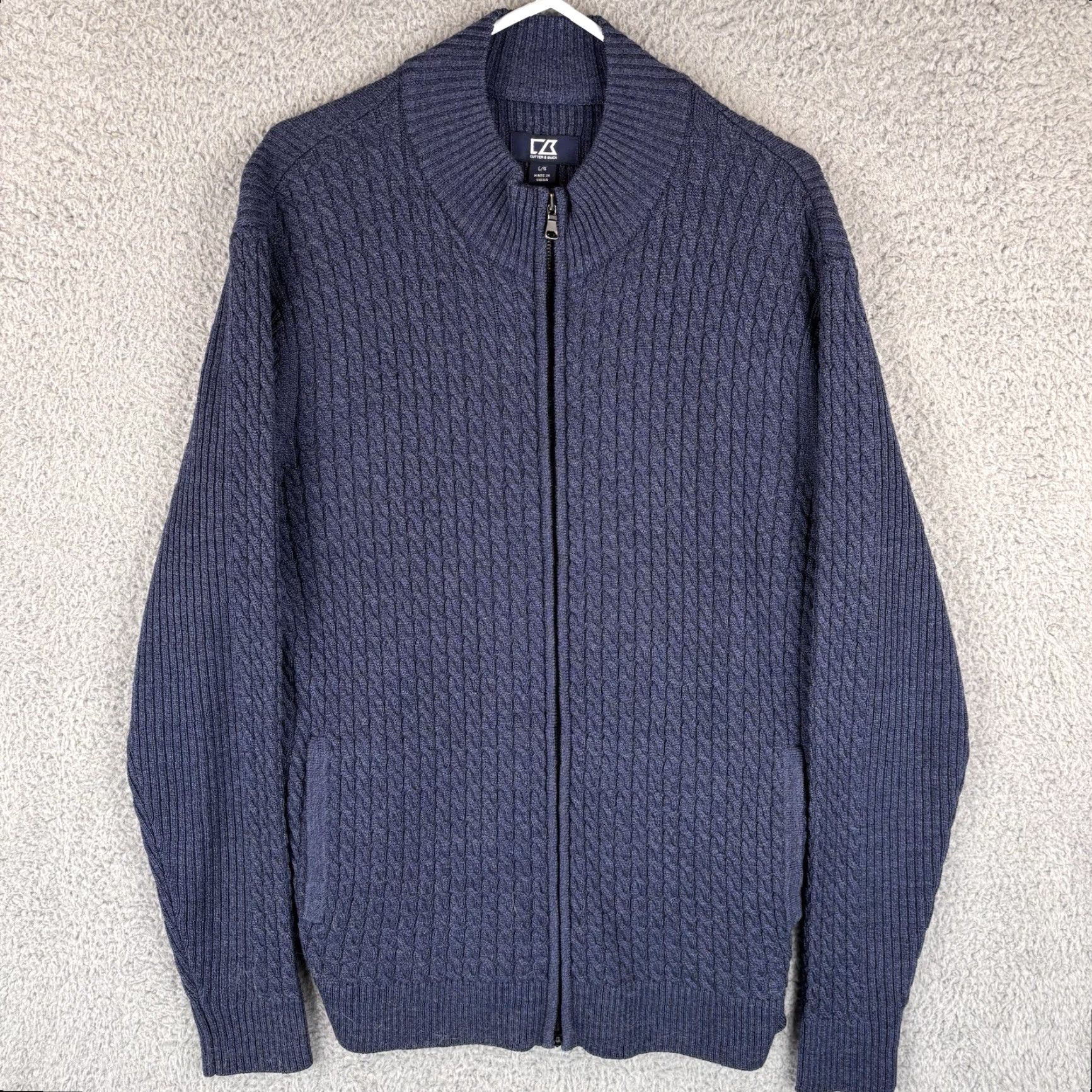 Cutter & Buck Cutter & Buck Sweater Mens Large Blue Merino Wool Full Zip Cable Knit 100% Wool Heavy Mens Size US L / EU 52-54 / 3 - 2 Thumbnail
