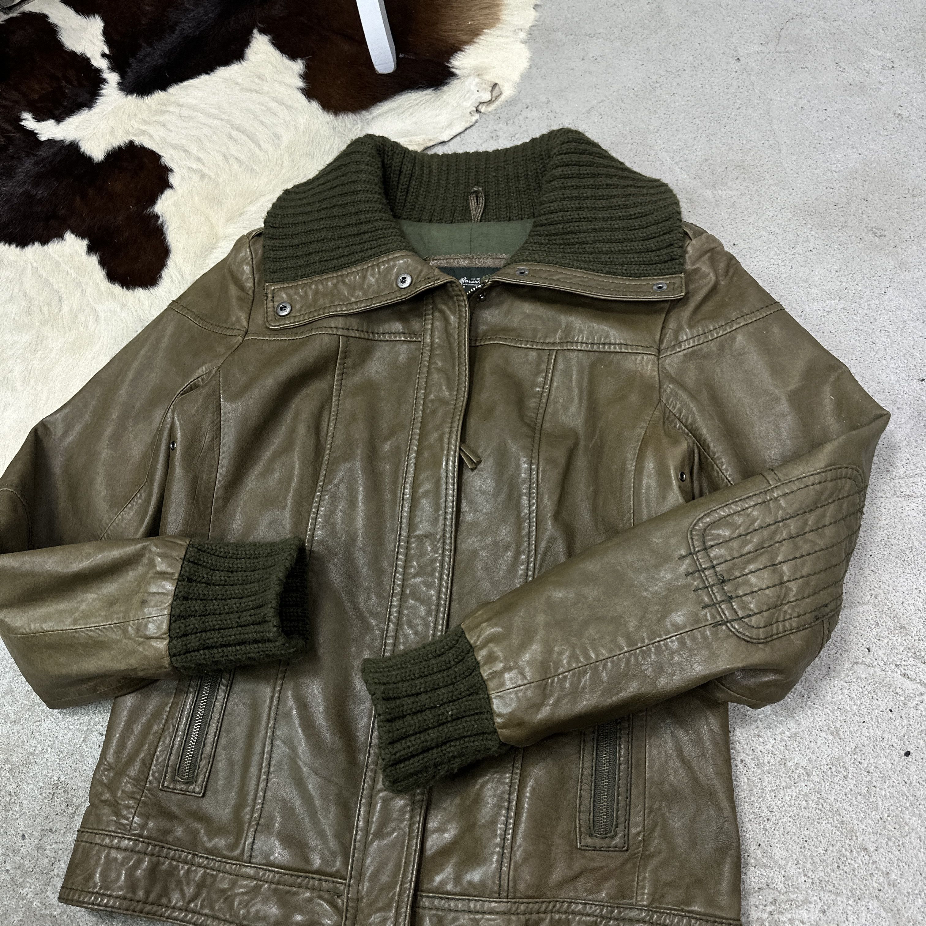 Vintage Vintage Leather Biker Moto Olive Green Jacket Y2K Size US M / EU 48-50 / 2 - 3 Thumbnail