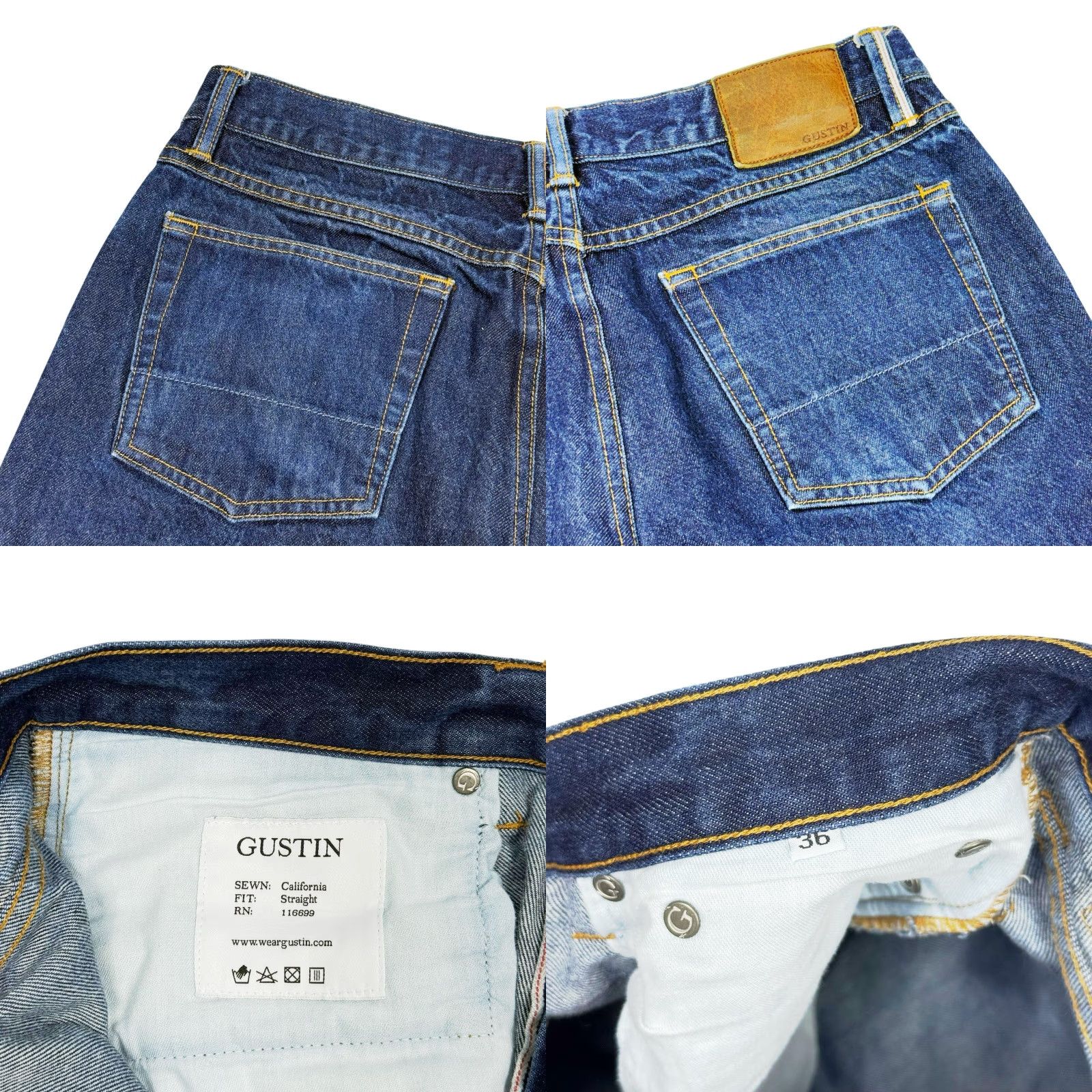 Gustin VINTAGE Gustin Jeans USA Straight 36 x 28 Men's Blue Denim 5-Pocket Cotton Regular Button 1990s Size US 36 / EU 52 - 8 Thumbnail
