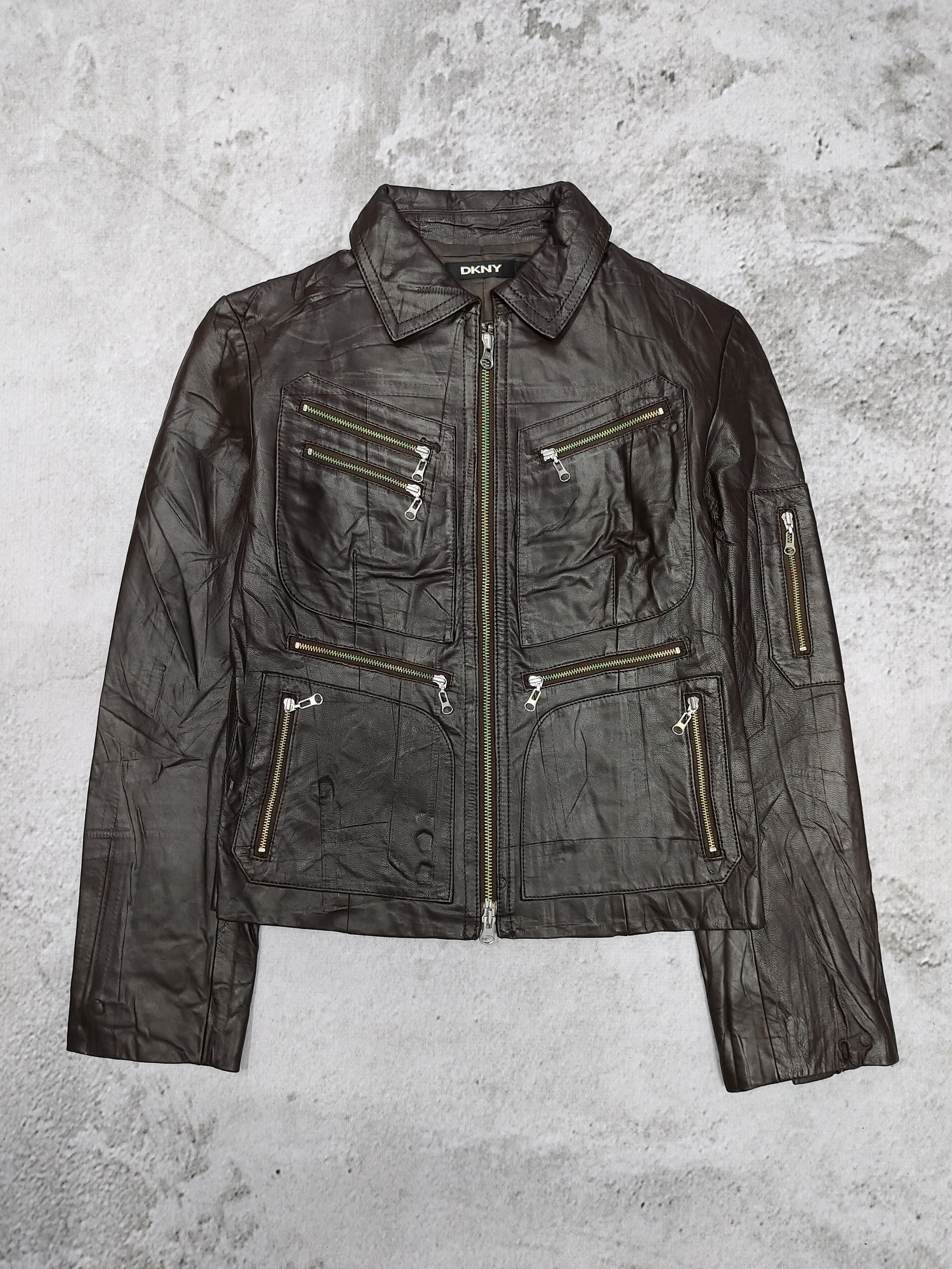 DKNY 2000s DKNY- Multi Zip Pocket Moto Sheepskin Leather Jacket Size M / US 6-8 / IT 42-44 - 1 Thumbnail