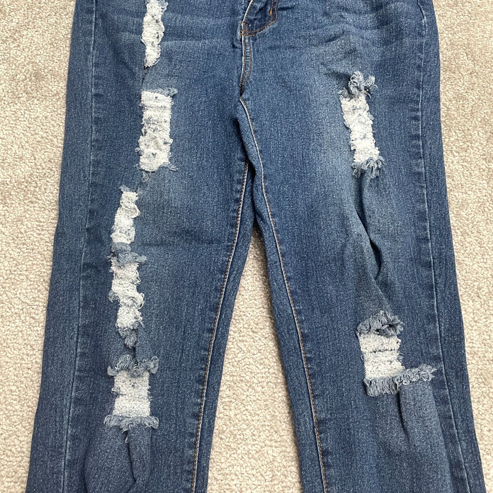 Vintage B.O.B Jeans Distressed Skinny Denim 28x26 Juniors 13/14 Blue Dark Wash High Rise Women Womens Jeans Size 34" / US 12 / IT 48 - 5 Thumbnail