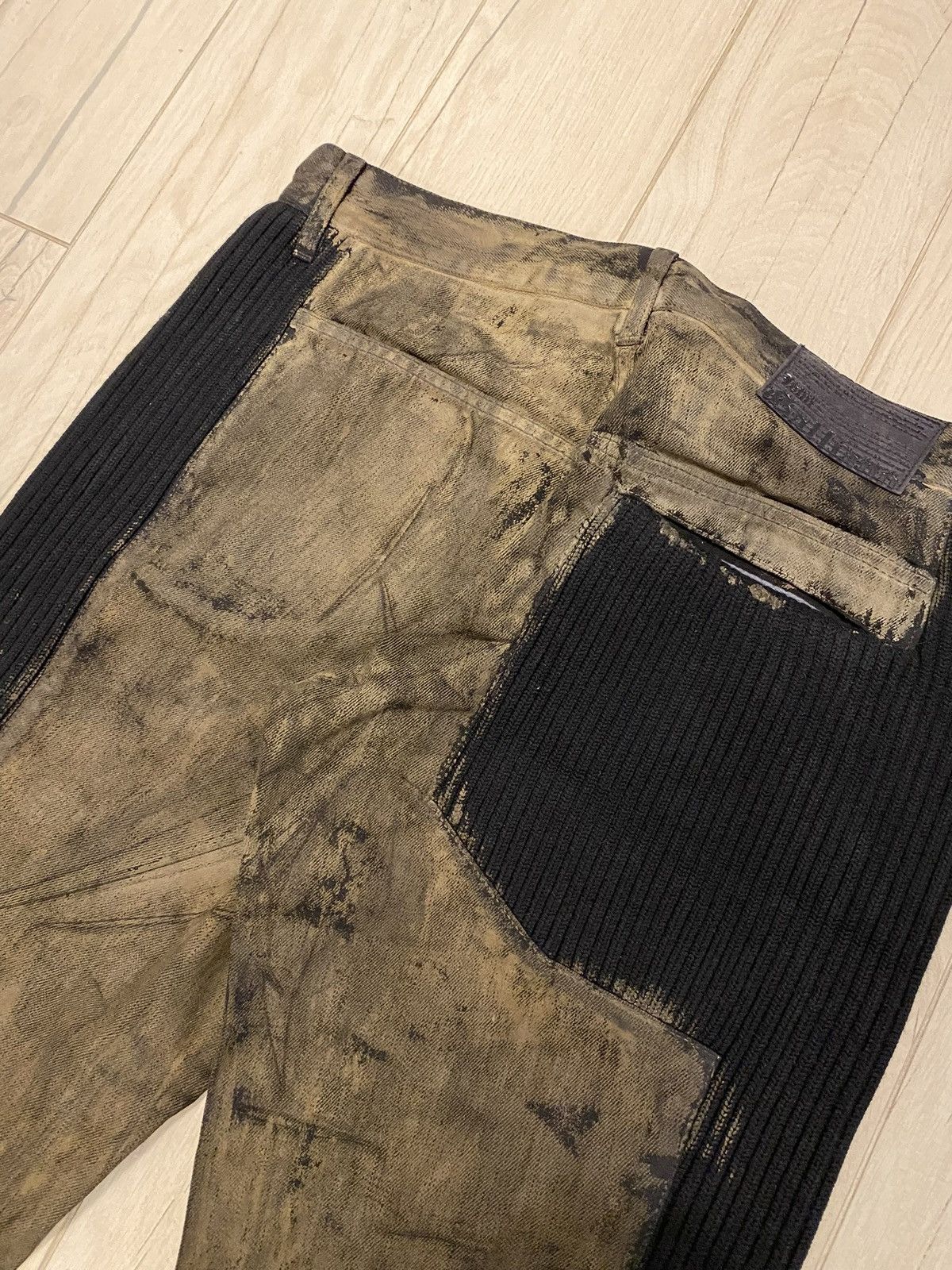 John Galliano DS! Galliano Handpainted Brown Denim Biker Pants Size US 34 / EU 50 - 10 Thumbnail