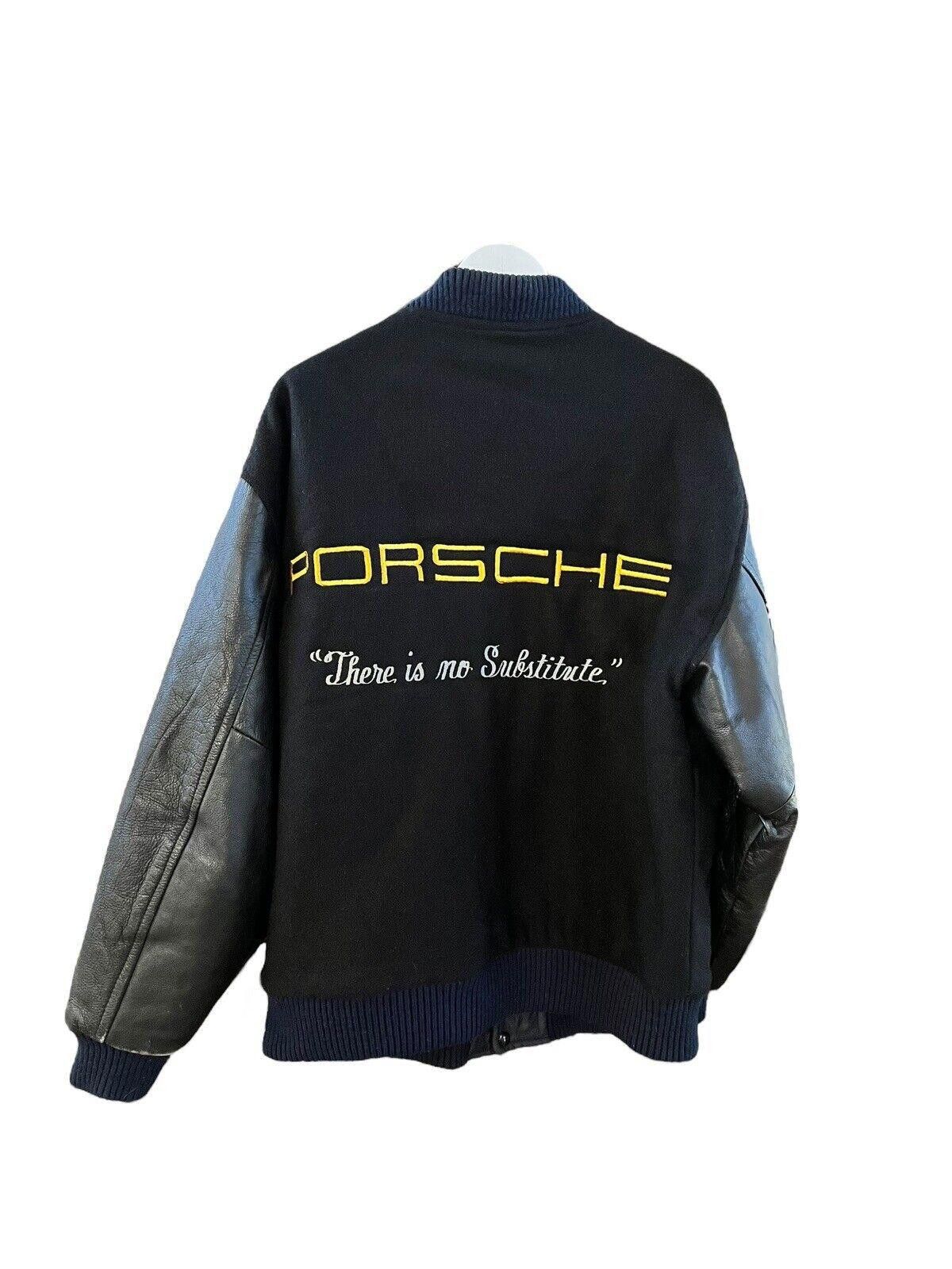 image of Porsche Design VTG 90's Porsche Leather Wool Varsity Bomber Jacket Size XL in Black, Men's