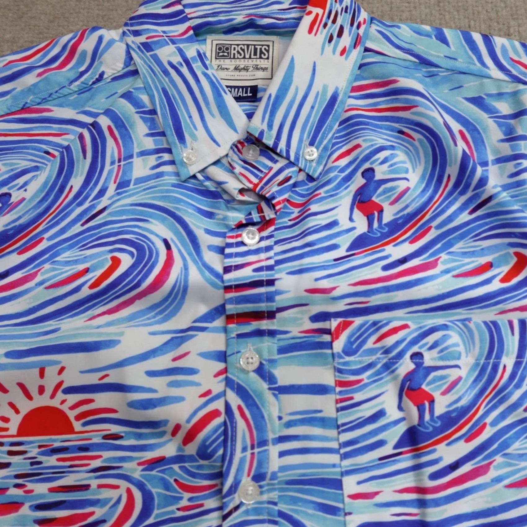 Vintage RSVLTS Shirt Small Blue Short Sleeve Dare Mighty Things Men S Short Sleeve Button-Up Blue Graphic Print 90s/Event/Theme? Size US S / EU 44-46 / 1 - 2 Thumbnail