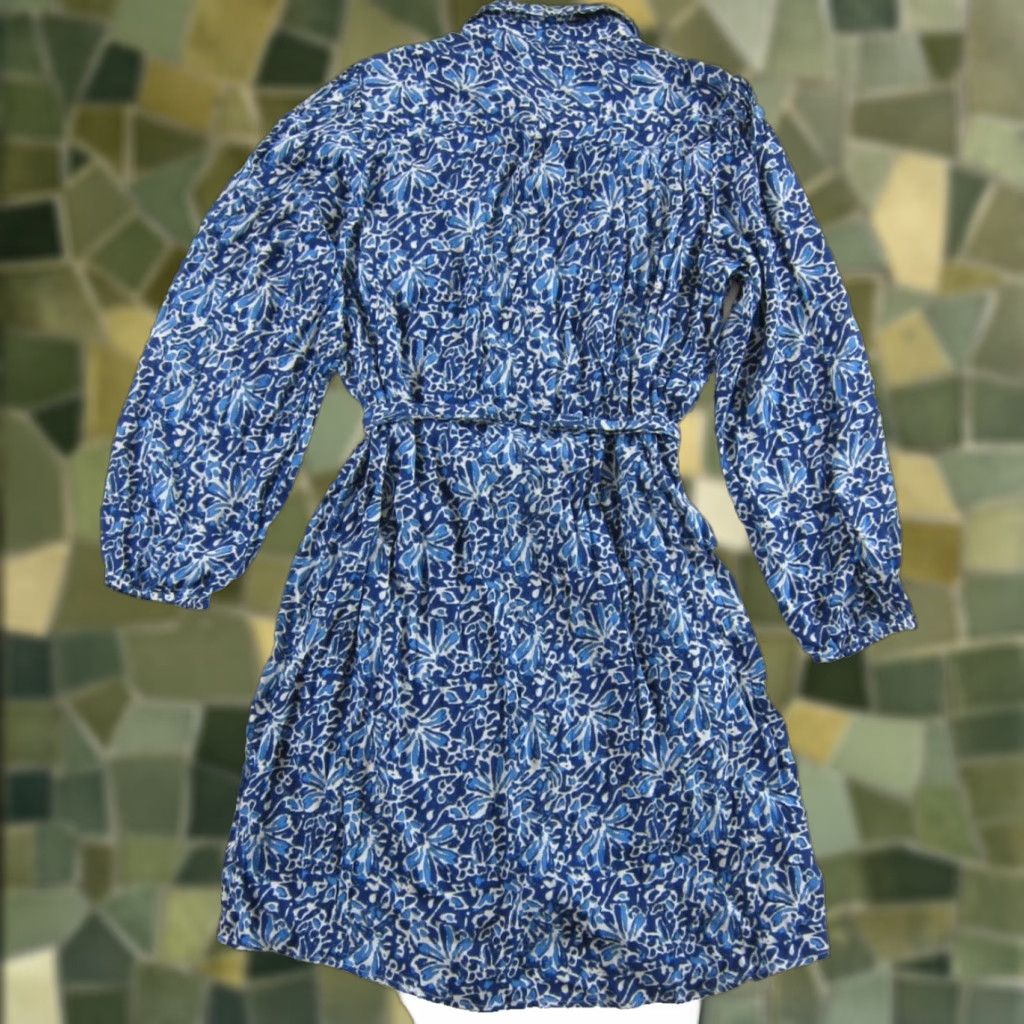 Vintage Well Worn Women Crepe Tie-Belt Long Sleeve Button Shirt Dress Blue Floral XXL Size XXL / US 16-18 / IT 52-54 - 1 Thumbnail
