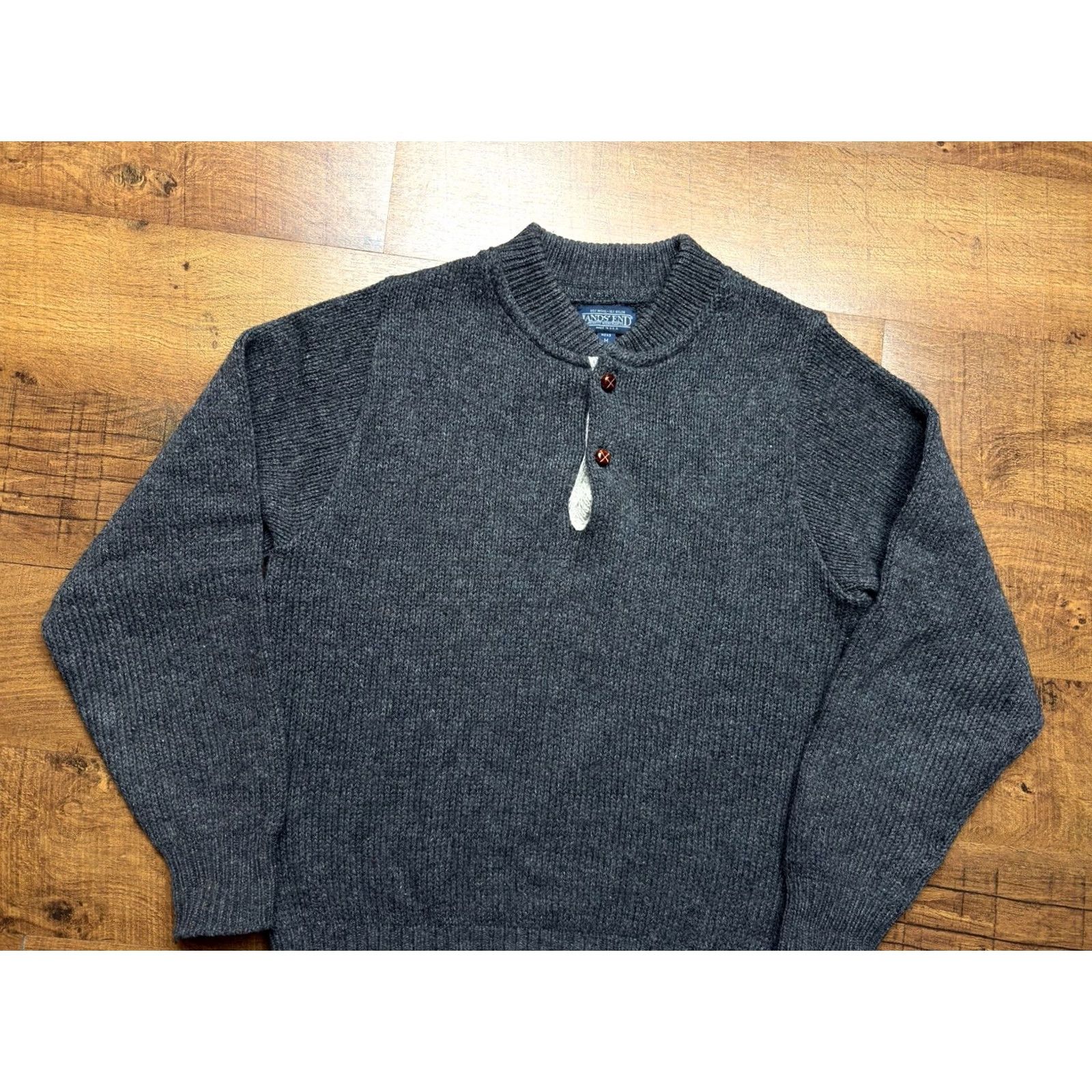 Lands' End VTG Lands' End Men's Charcoal Gray Wool Henley Sweater Popover USA Made M Size US M / EU 48-50 / 2 - 2 Thumbnail