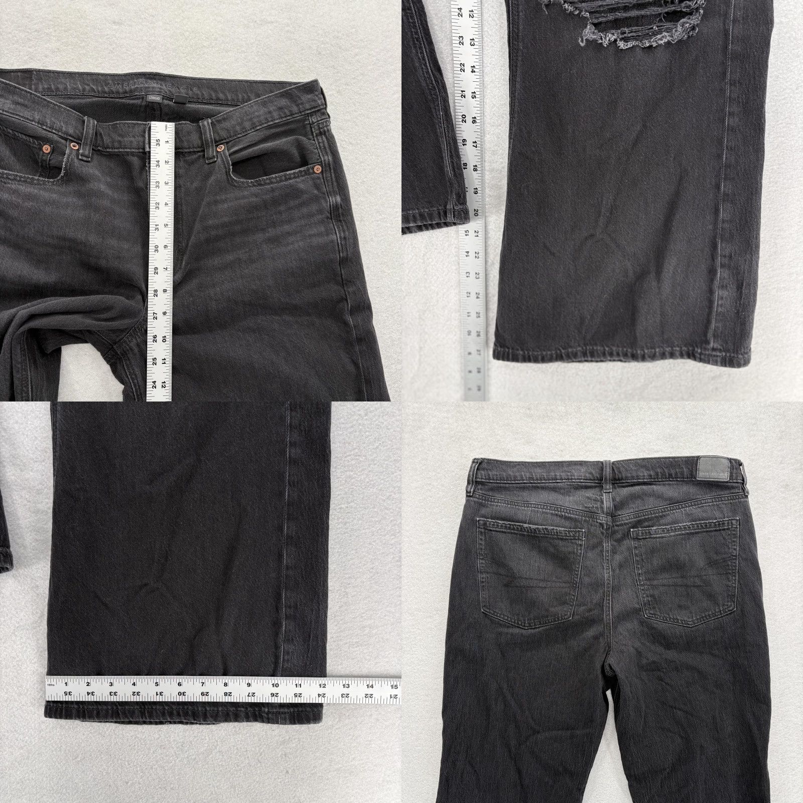 American Eagle Outfitters American Eagle Outfitters Jeans Flared Distressed Low-Rise Baggy Womens 12 Short Charcoal Wash Black 5-Pocket Denim Vintage No Size 34" / US 12 / IT 48 - 8 Thumbnail