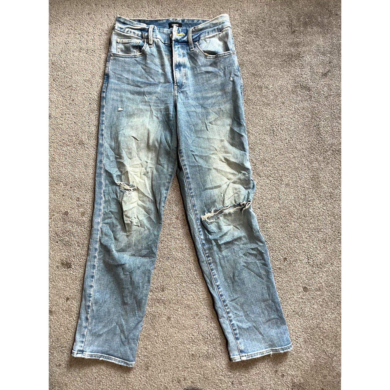 Express Express Jeans Women's Small Straight Ankle High Rise Blue Denim S 0 2 4 Distress Size 28" / US 6 / IT 42 - 2 Thumbnail
