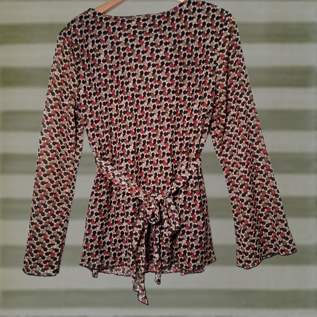 Vintage Dressbarn Blouse Large Brown Tan Rust Gold Metallic Sheer Long Slv Y2K 2000s Size L / US 10 / IT 46 - 1 Thumbnail