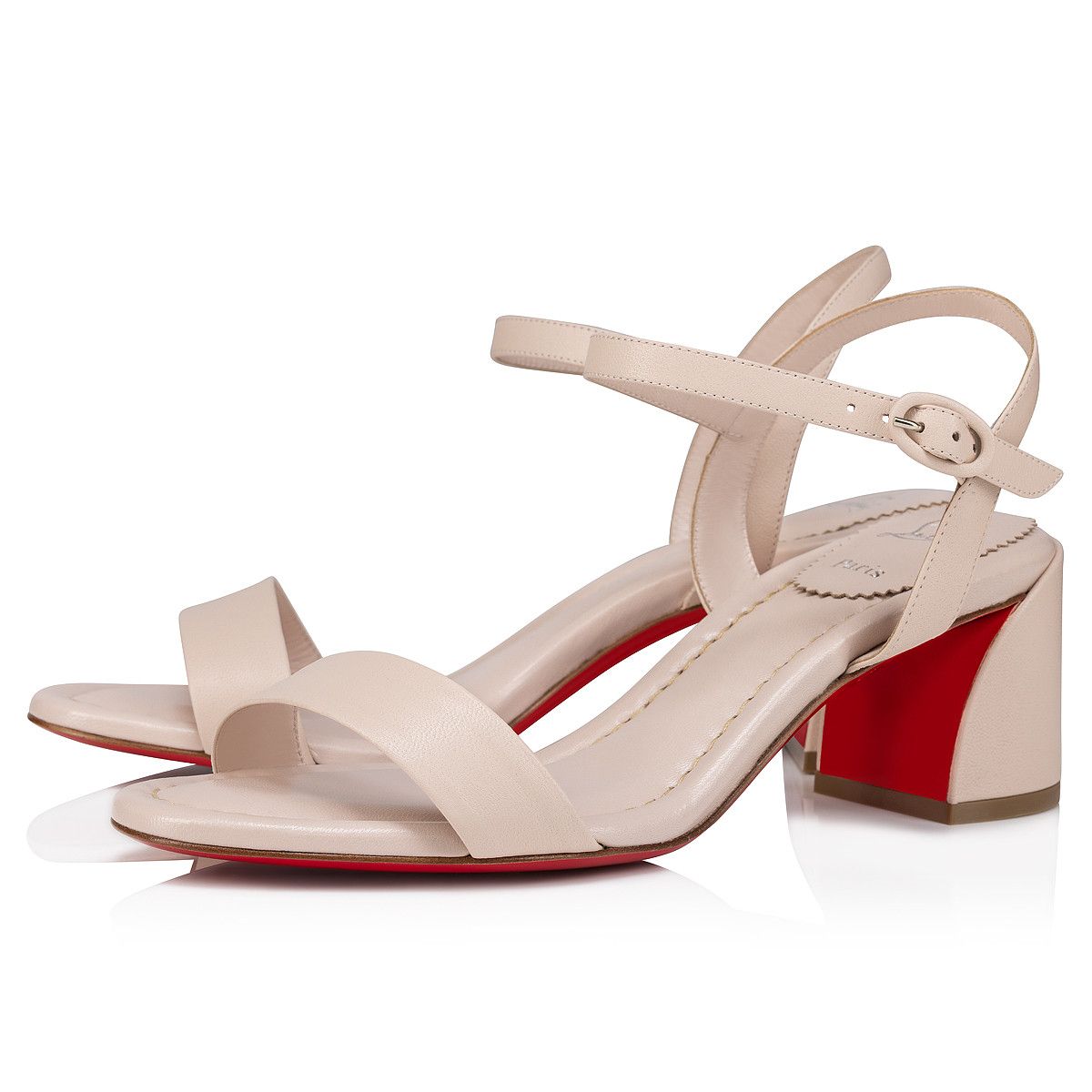 Christian Louboutin Miss Jane Sandal 55 Leche Beige Ankle Strap Block Heel 37.5 Size US 7.5 / IT 37.5 - 1 Thumbnail