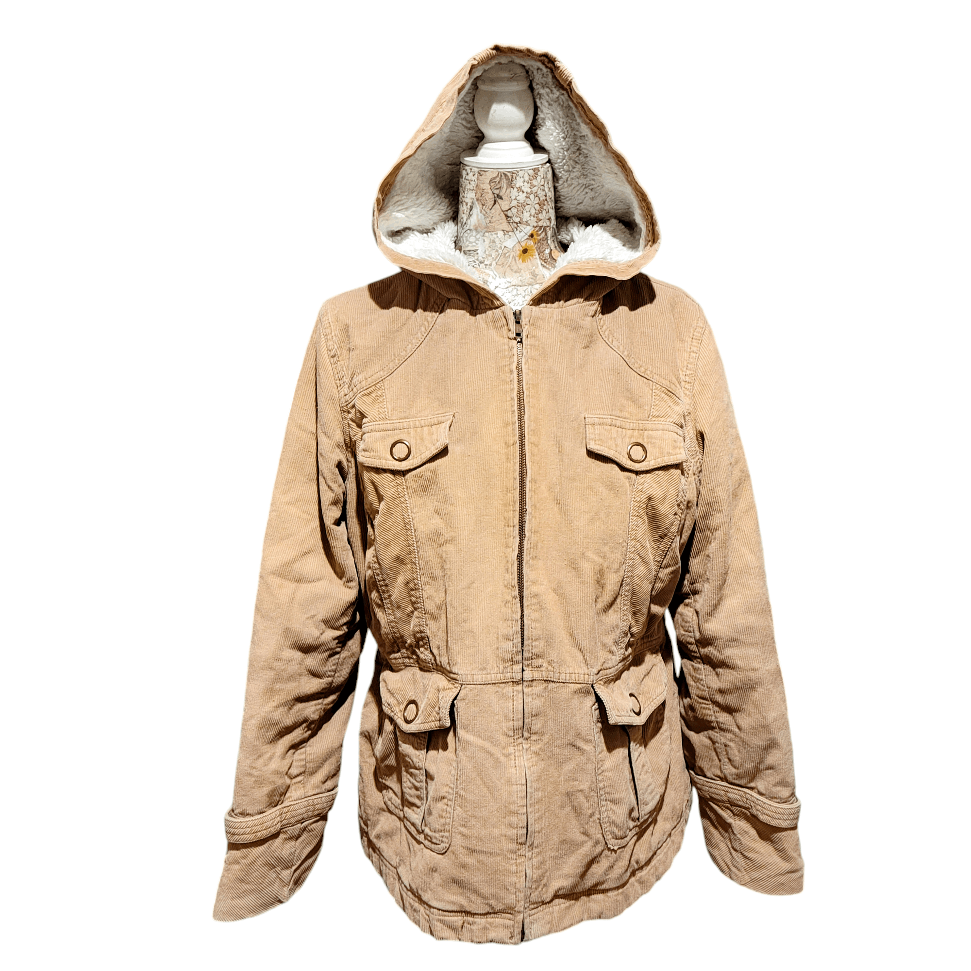 Sonoma Sonoma Soft Tan Corduroy Teddy Hooded Utility Cargo Jacket Size L / US 10 / IT 46 - 12 Thumbnail