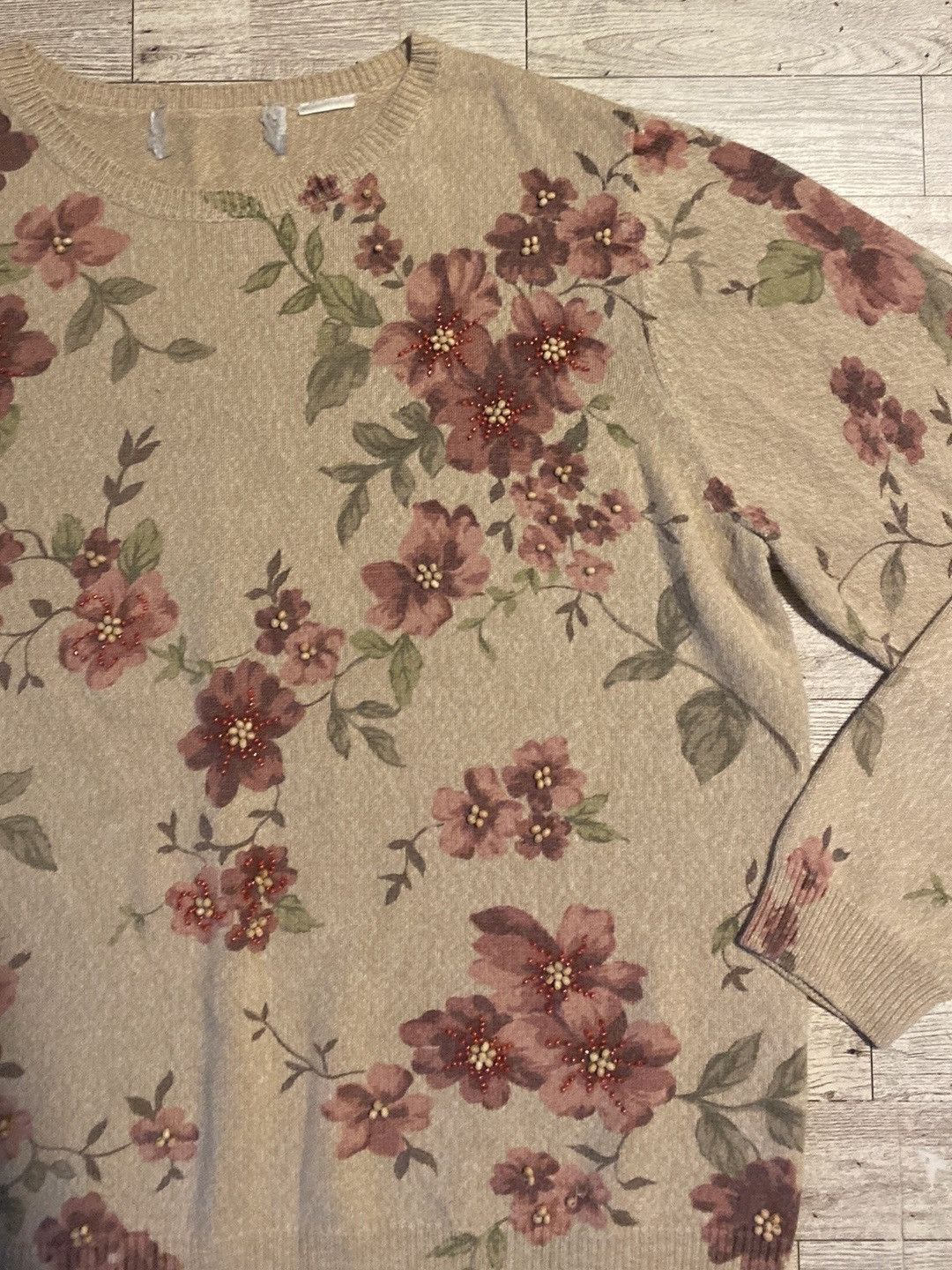 Vintage Vintage, Beige, Floral, Embellished, Pullover Sweatshirt Size S / US 4 / IT 40 - 7 Thumbnail