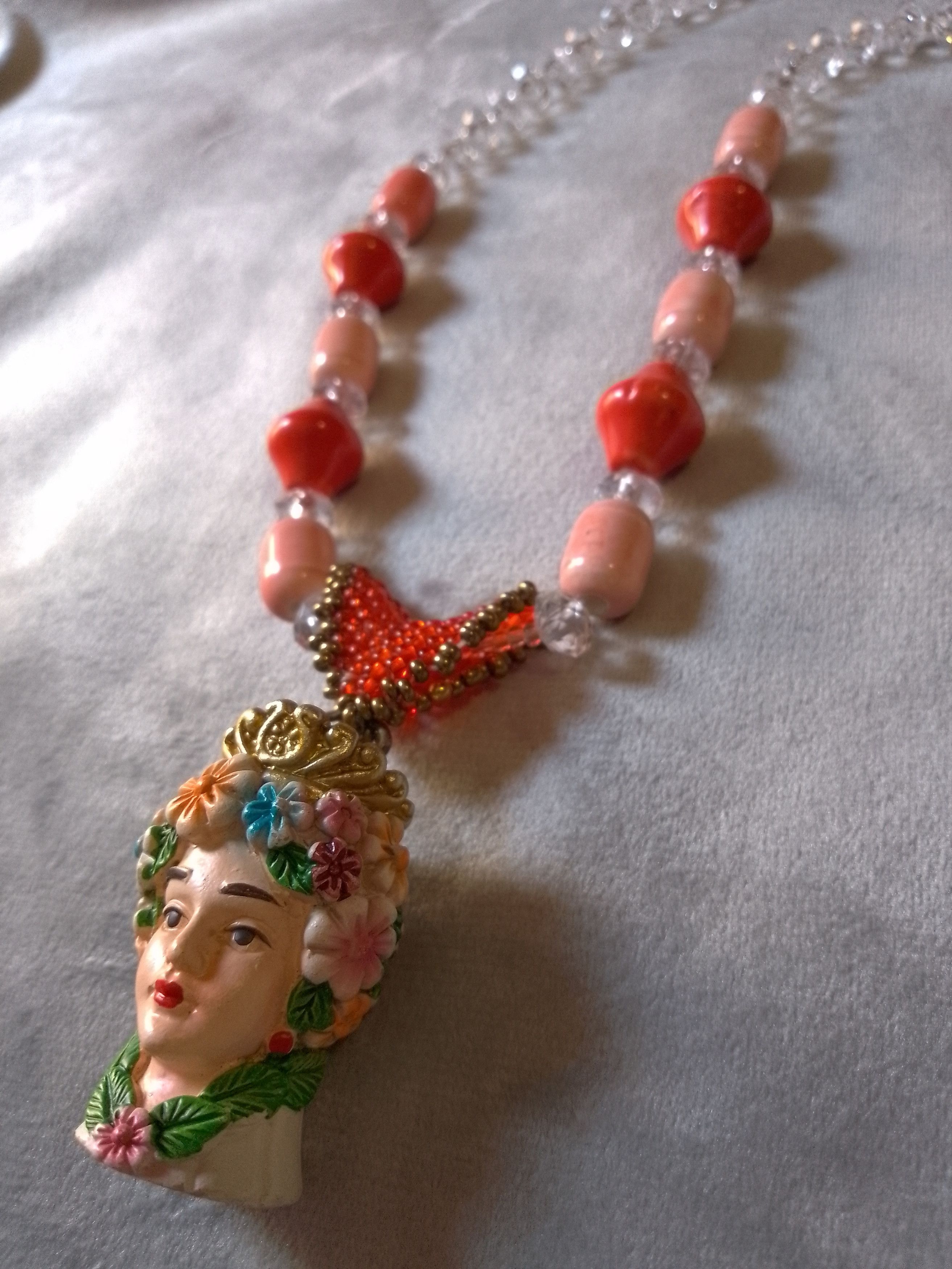 Handmade Long Sicilian Necklace with Head of Moor pendant Ceramics Size ONE SIZE - 4 Thumbnail