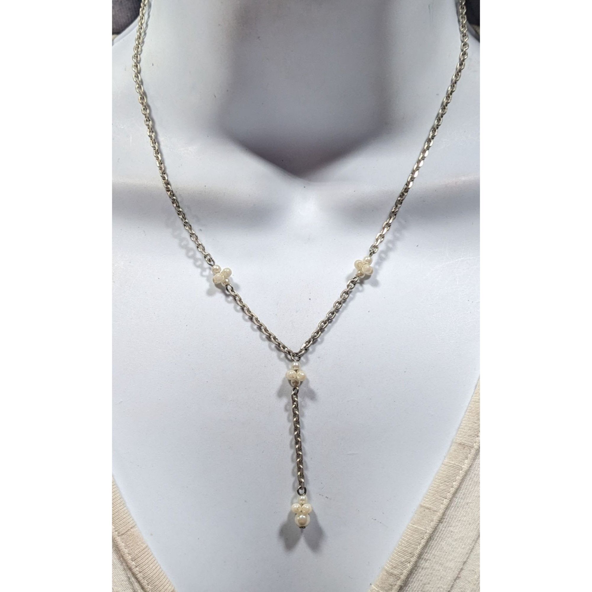 Other Dainty Seed Pearl Silver Tone Chain Y Drop Necklace Size ONE SIZE - 4 Thumbnail