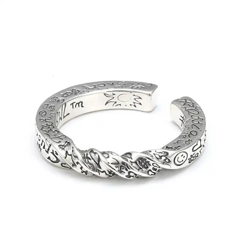 Jewelry × Vintage 925 Sterling Silver Rings Twisted Line Letter Graffiti Size ONE SIZE - 1 Thumbnail