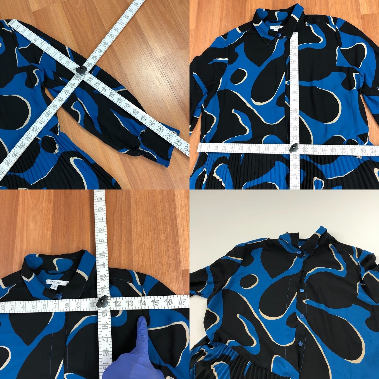 Vintage Chico's Shirt Dress Maxi All Over Print Black 10 Pleated Tiered Long Sleeve Collared Casual Womens Tie-Front? Size L / US 10 / IT 46 - 9 Thumbnail