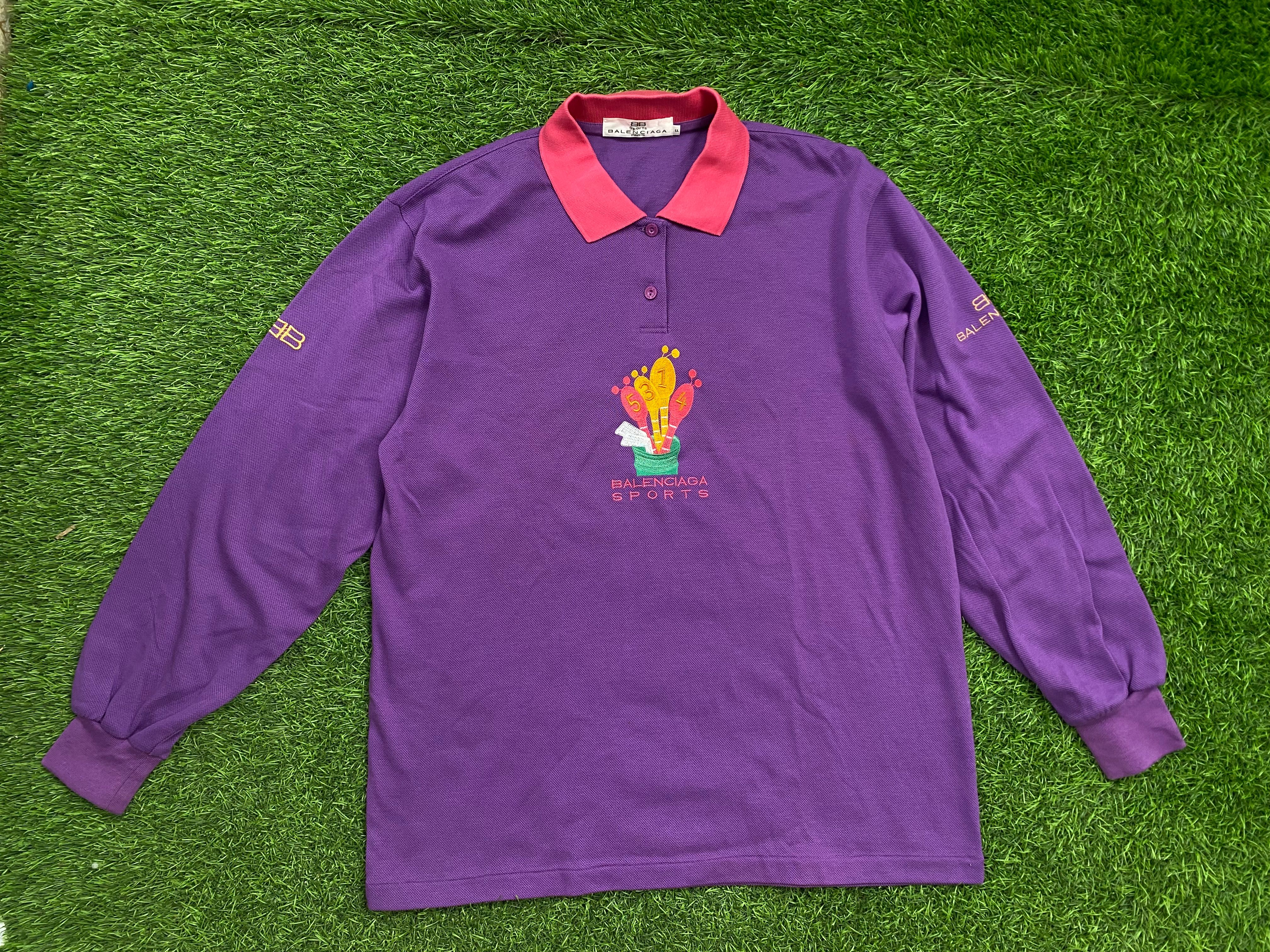 Pre-owned Balenciaga X Vintage 90's Balenciaga Rugby Polo Shirt Longsleeve In Purple