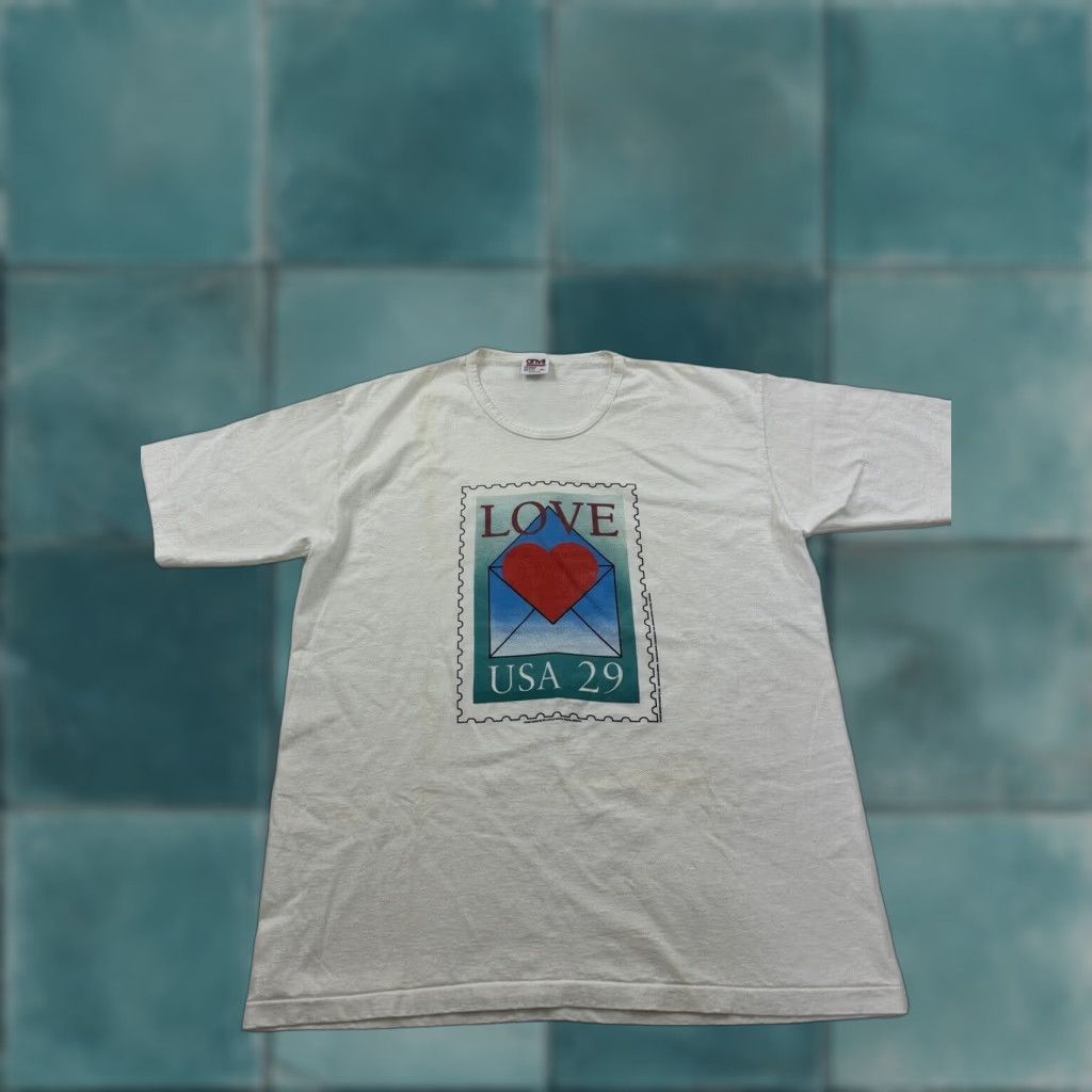 Anvil VINTAGE Anvil Love Stamp Shirt Adult XL White Graphic Print 1991 USA Mens/Womens Size US XL / EU 56 / 4 - 1 Thumbnail