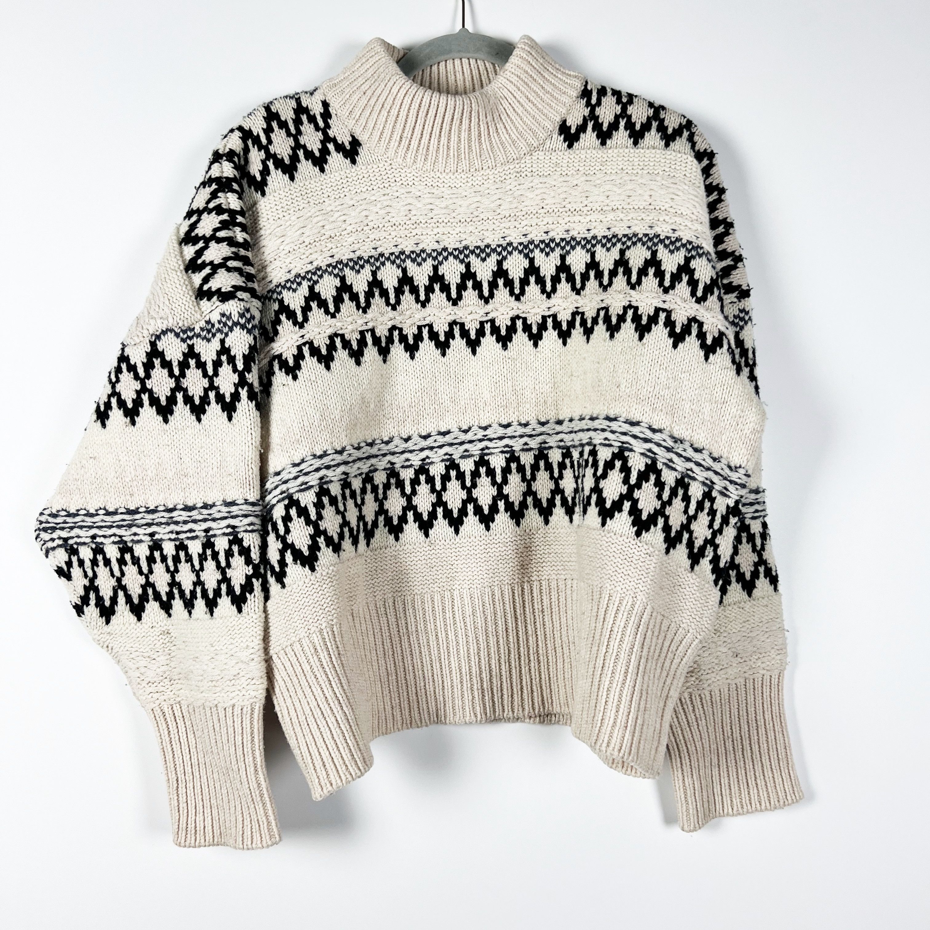 image of Rag Bone Rag & Bone Willow Fair Isle Wool Blend Knit Turtleneck in Ivory, Women's (Size Large)