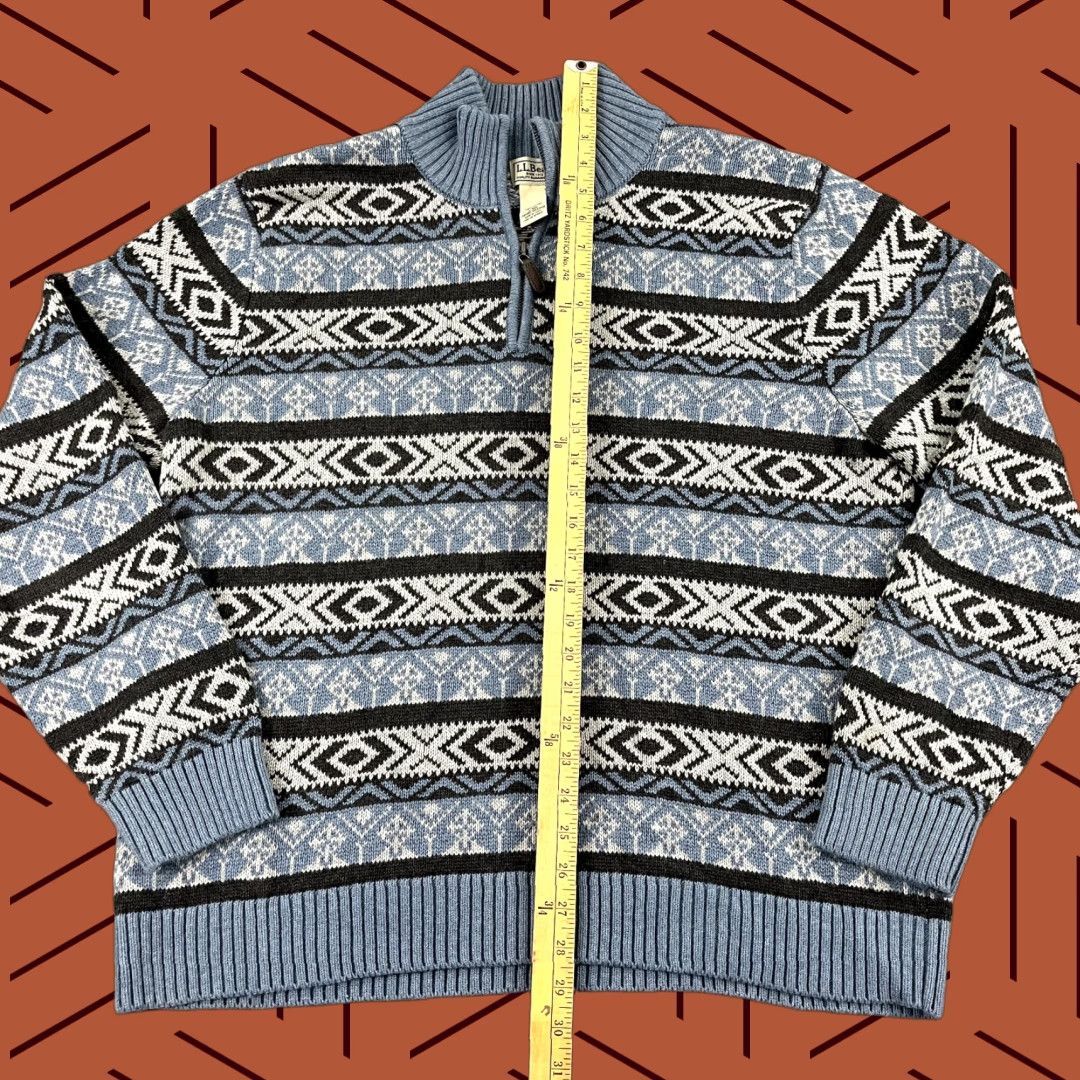 Vintage LL BEAN Sweater Mens Large Blue White Fair Isle Nordic Heavy Knit 1/4 Pullover Size US L / EU 52-54 / 3 - 1 Thumbnail