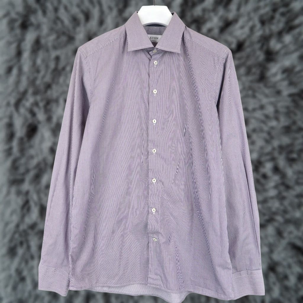 Eton ETON Contemporary Fine Twill Shirt Men's 43 / 17 Collared Button-Up Striped Purple Size US XL / EU 56 / 4 - 1 Thumbnail