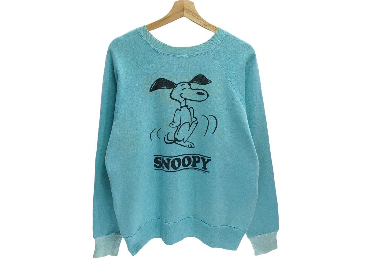 image of Peanuts x Vintage 80's Snoopy Charlie Brown Sweatshirt Distressed in Blue, Men's (Size Medium)