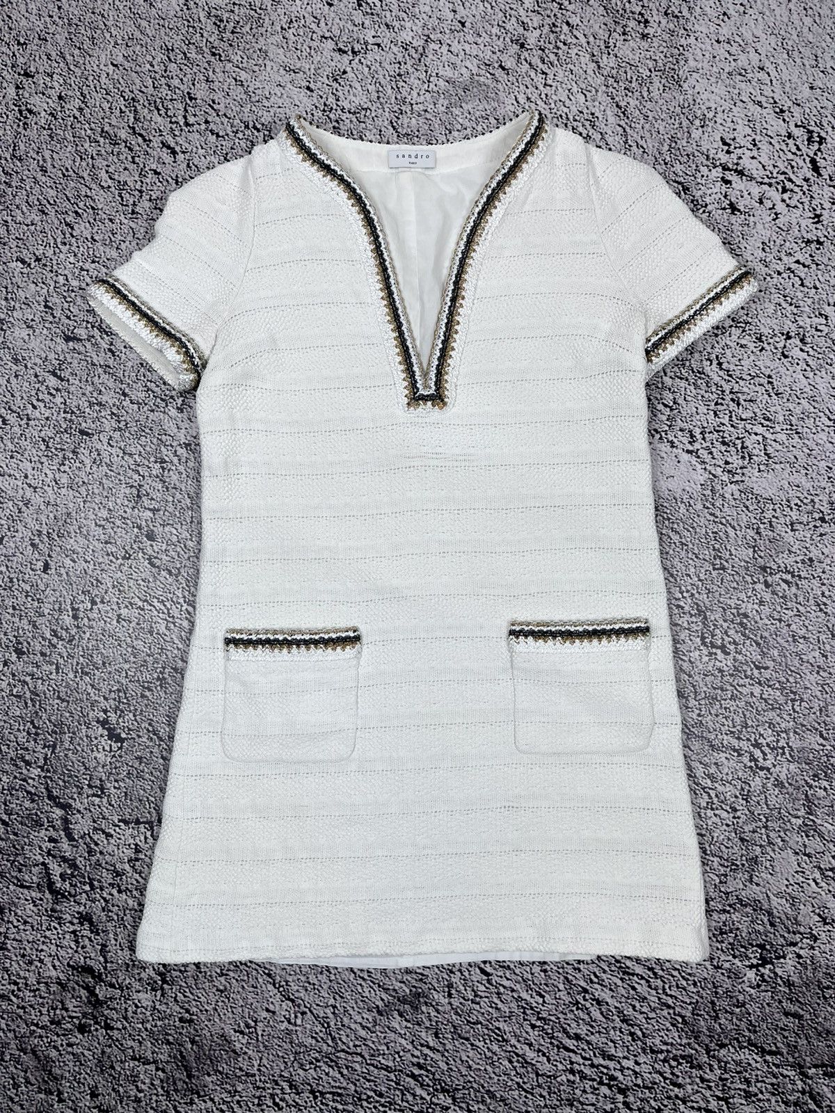Sandro Sandro Josepha Braid - Trimmed Tweed Mini Dress in Ecru Size S / US 4 / IT 40 - 4 Thumbnail
