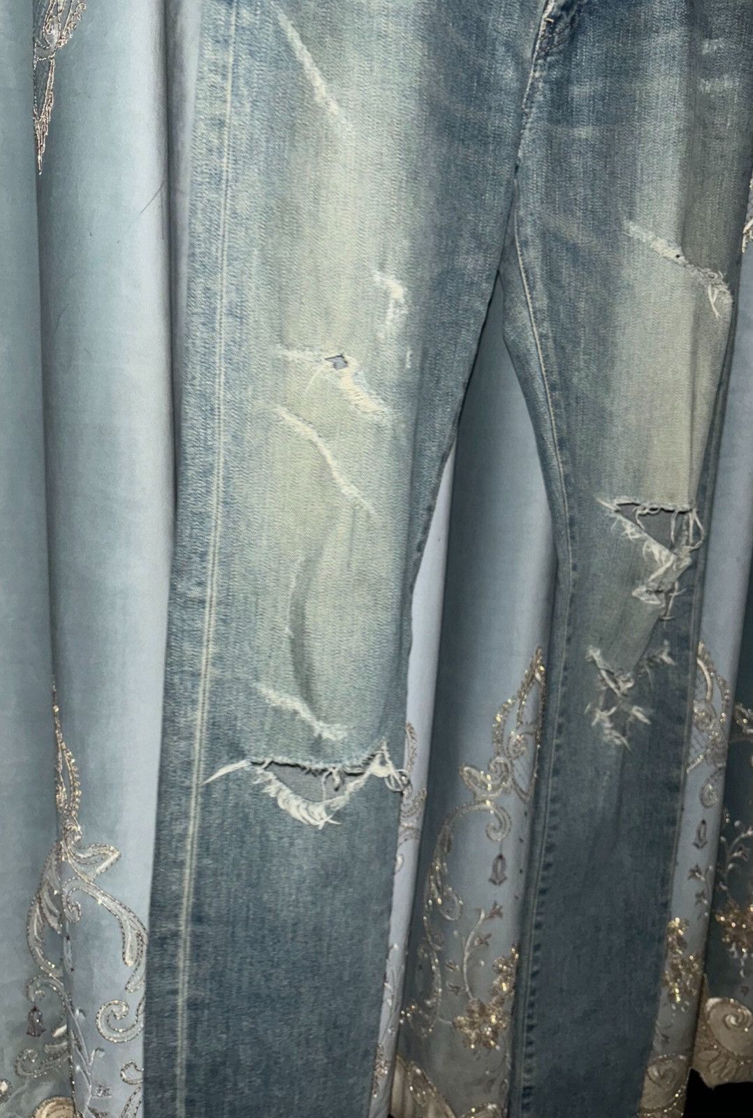 Saint Laurent Paris Saint Laurent SLP 2015FW Light Blue Heavy Destroyed Jeans Size US 31 - 3 Thumbnail