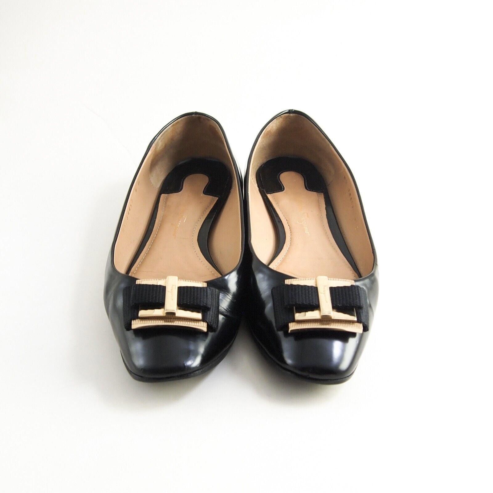 Salvatore Ferragamo Ferragamo Vara Flats Black Leather EU 38.5 US 8 D Size US 8 / IT 38 - 1 Thumbnail