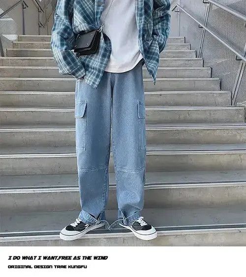 VIBE Light Blue Cargo jeans Wide Leg Denim Loose Straight Baggy Size US 32 / EU 48 - 2 Thumbnail