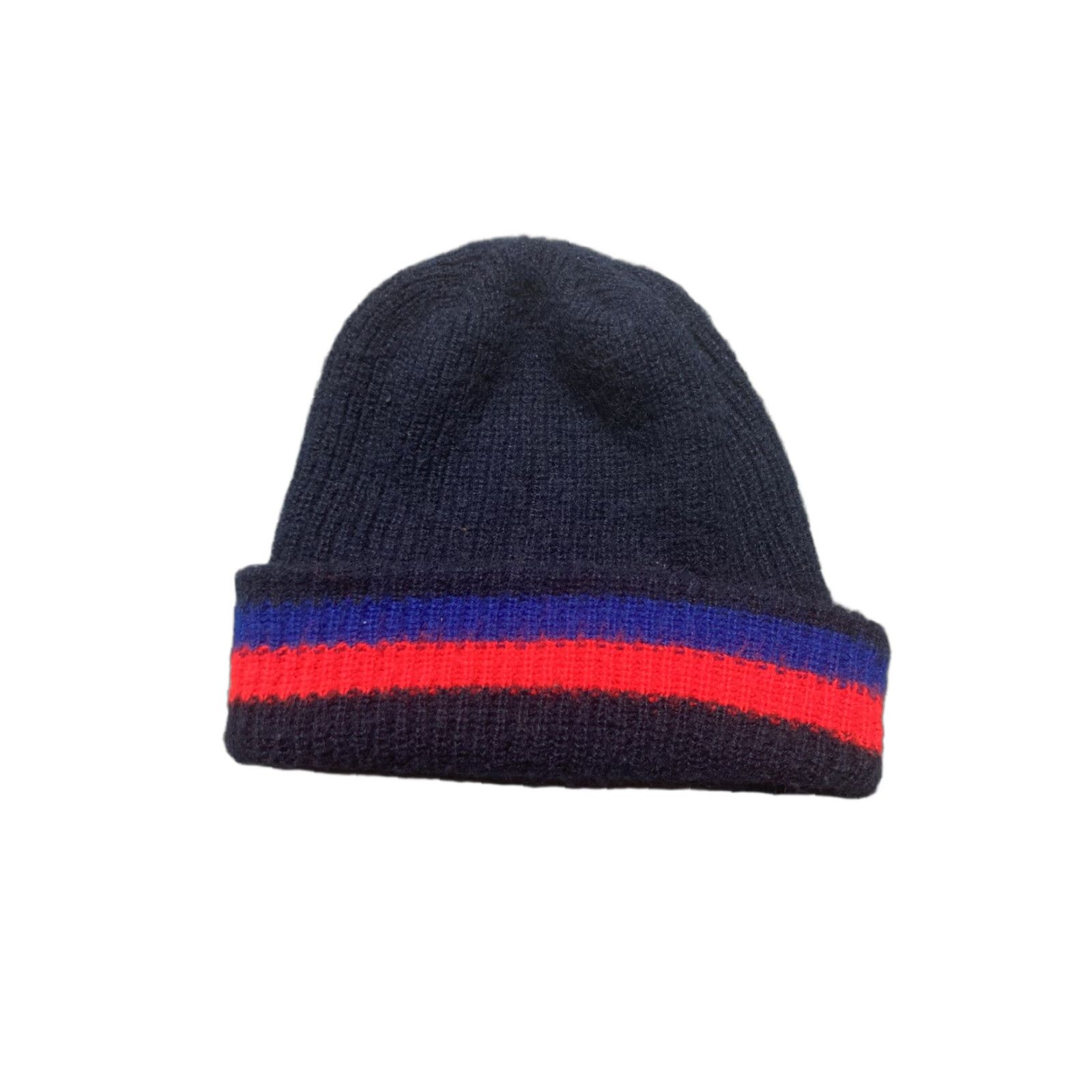 Vintage VINTAGE Skull Cap Beanie Hat Skully Striped Tri Tone Acrylic Knit Red Blue Mens One Size Blue Striped Acrylic Knit Beanie Skull Cap SKULLY Mens Size ONE SIZE - 1 Thumbnail