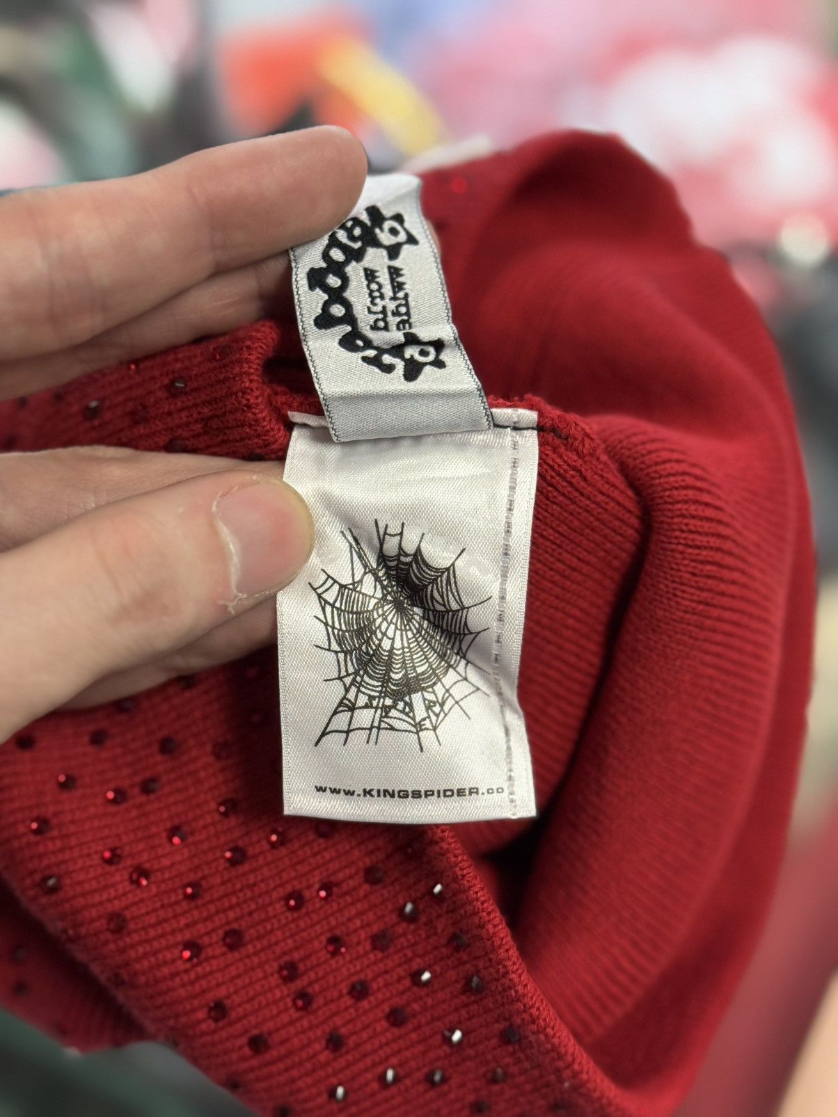 Sp5der Spider RinsStone Crystal Beanie Red Brand New Size ONE SIZE - 6 Thumbnail