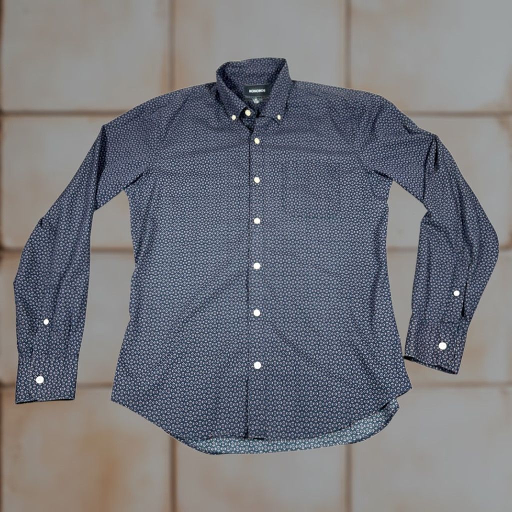 Bonobos Bonobos Shirt Blue Geometric Print Button-Down Slim Fit Adult MEDIUM Long Sleeve Size US M / EU 48-50 / 2 - 1 Thumbnail