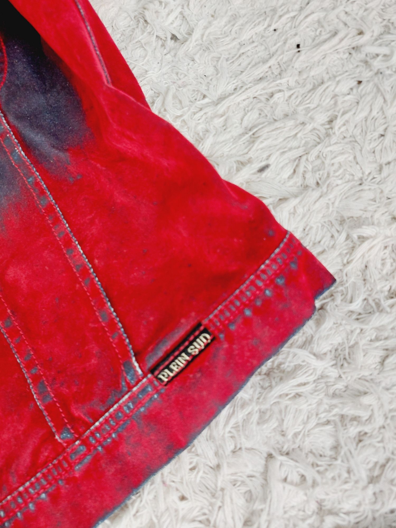 plein sud Plein Sud Red Blood Velvet Shadow Tar Denim Jacket Size M / US 6-8 / IT 42-44 - 6 Thumbnail