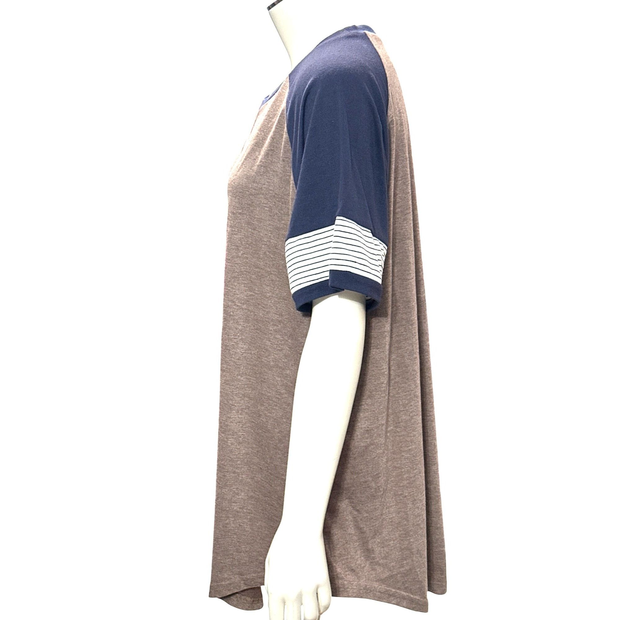 Other Adibosy Brown Navy Raglan Dressy Tunic Tee Shirt Dress Strip Size XXL / US 16-18 / IT 52-54 - 4 Thumbnail