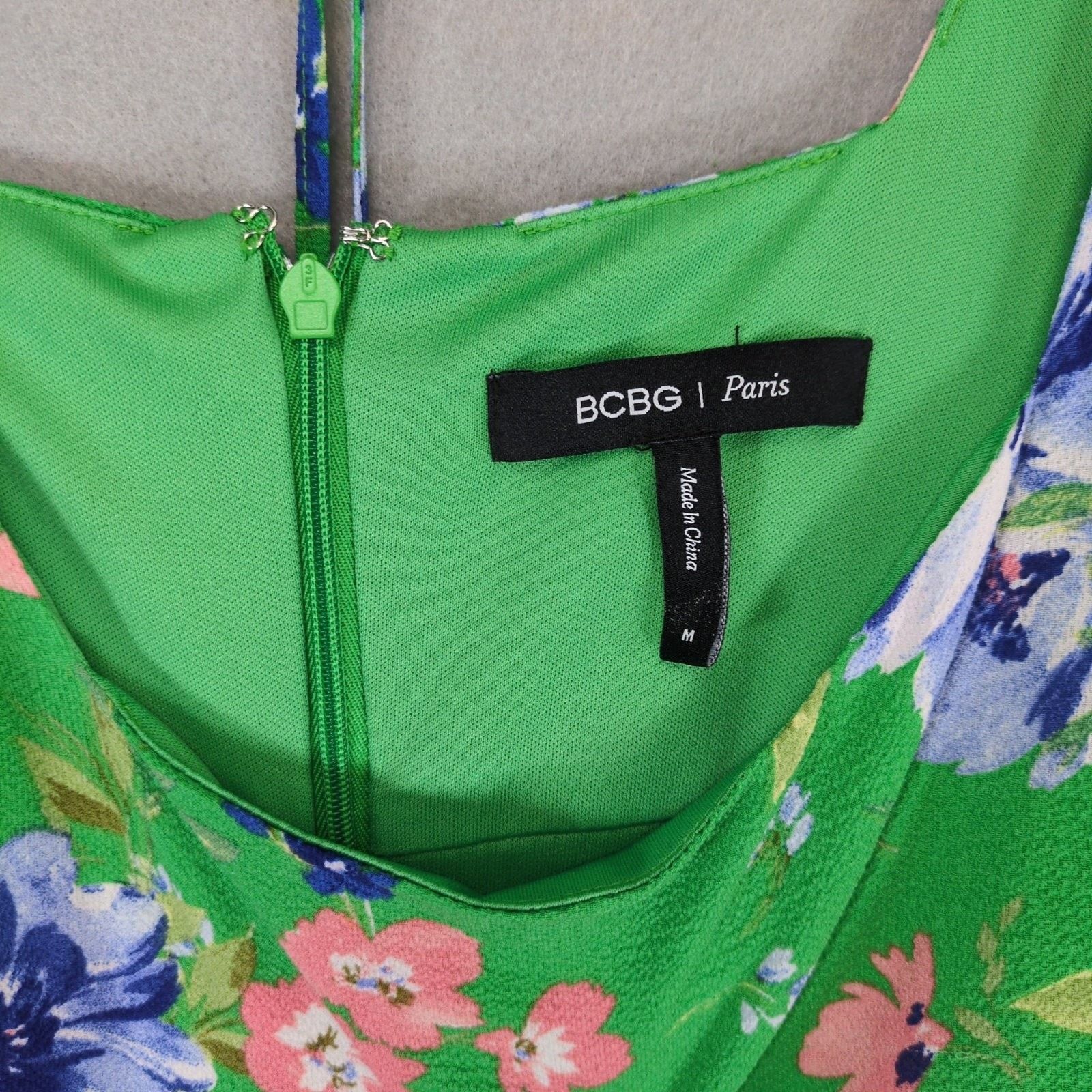 Bcbgmaxazria BCBG Paris Women's M Green Floral Puff Sleeve Tiered Dress Size M / US 6-8 / IT 42-44 - 3 Thumbnail