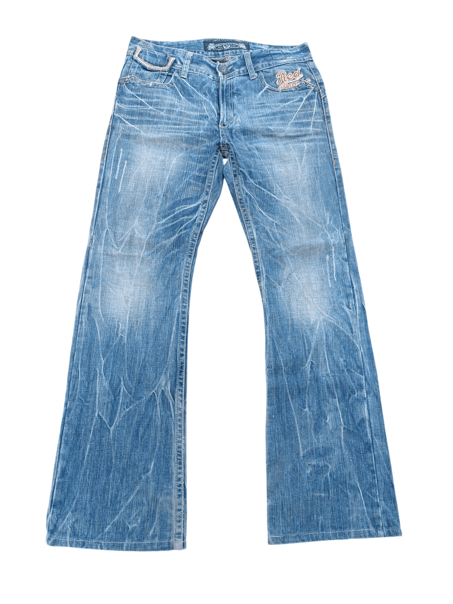 Japanese Brand FLARED Red Pepper Whiskers Low Rise Boot Cut Size US 35 - 12 Thumbnail