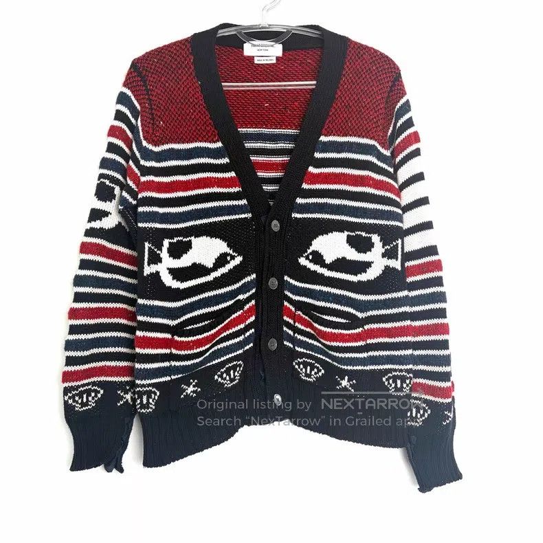 Thom Browne Thom Browne Ocean Elements Red and Blue Striped Cardigan Size US M / EU 48-50 / 2 - 1 Thumbnail