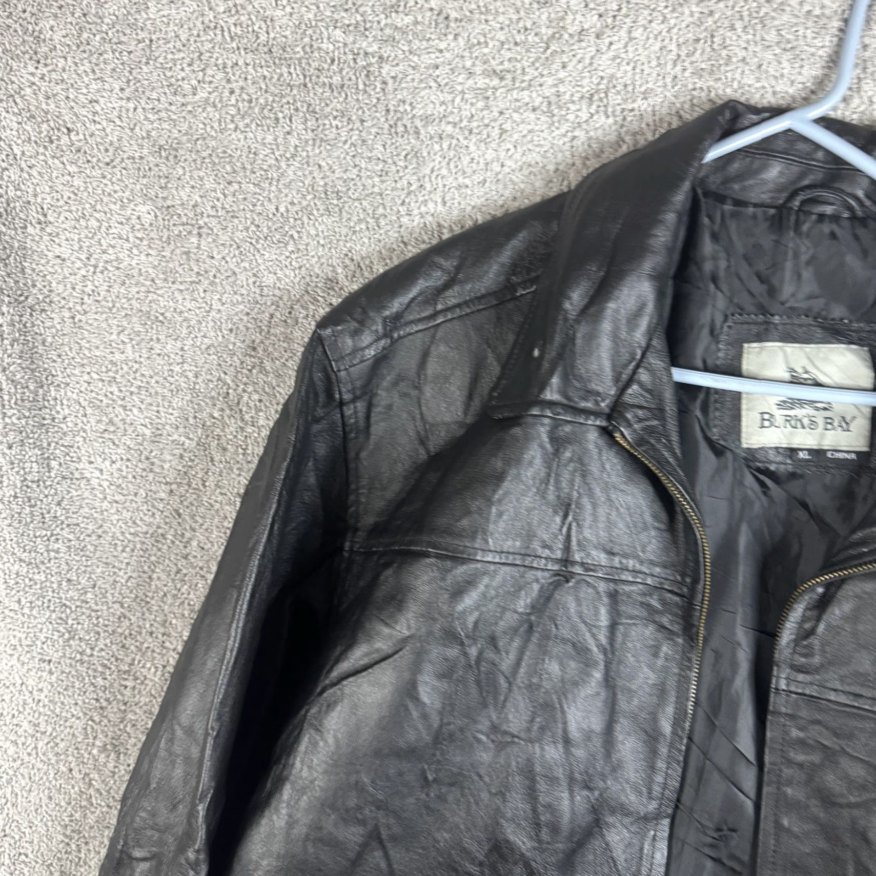 Vintage Burk's Bay Jacket Mens XL Black Leather Full Zip Bomber Insulated Lined Size US XL / EU 56 / 4 - 5 Thumbnail