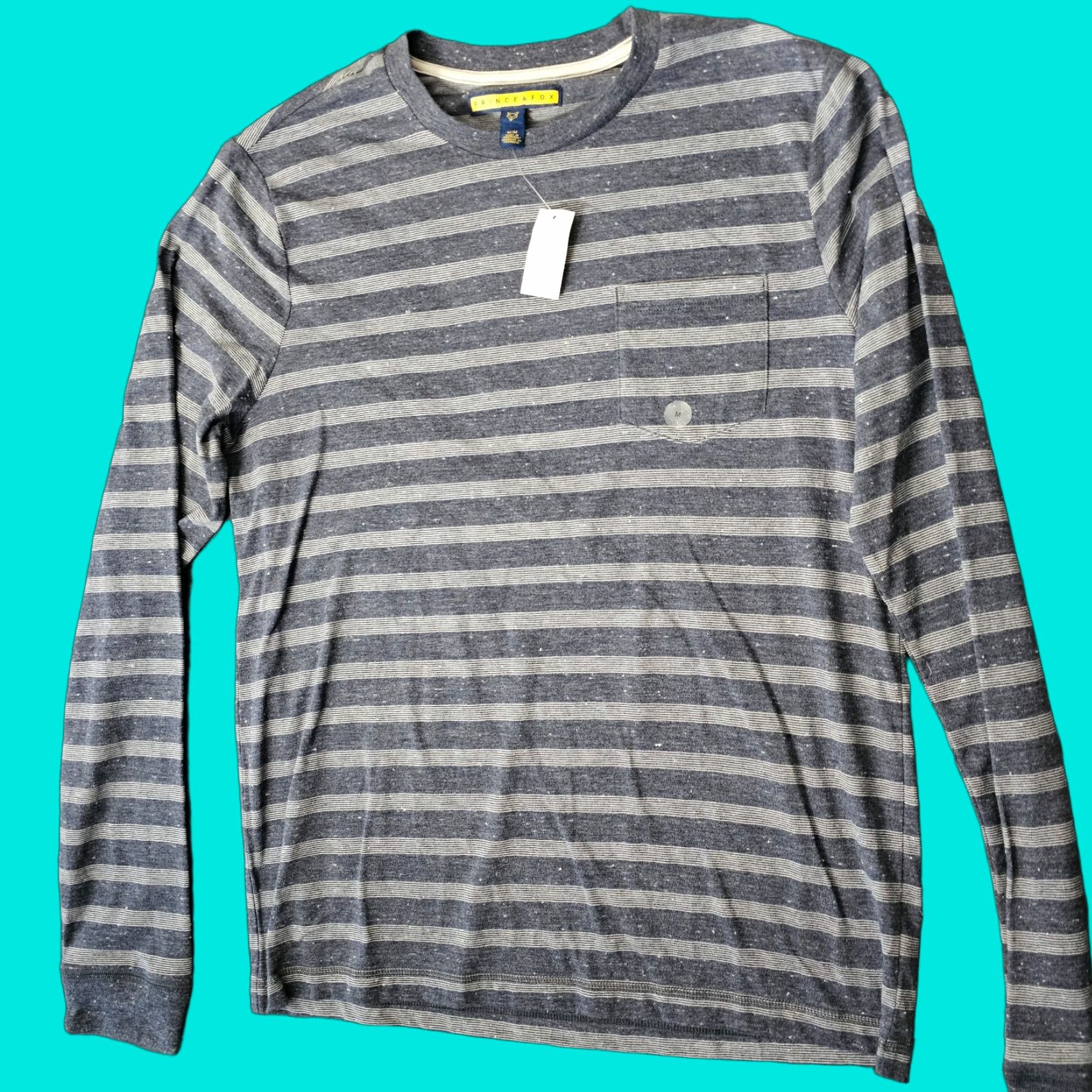 Prince VINTAGE Prince & Fox Shirt Blue Stripe Long Sleeve Crew Neck Cotton Pocket Men Medium Adults Blue Stripe All Seasons 90s? Size US M / EU 48-50 / 2 - 1 Thumbnail