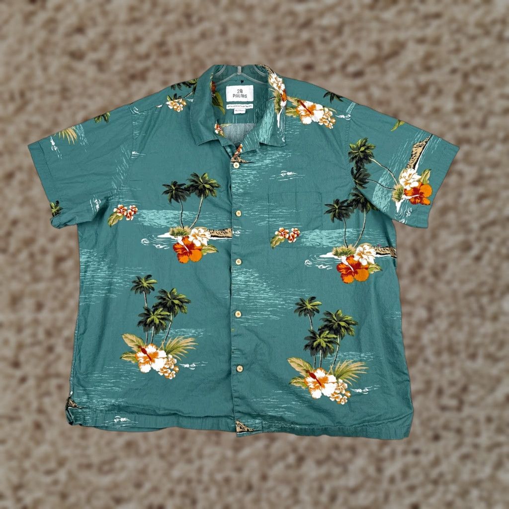 Vintage 28 Palms Shirt Men 2XL Blue Hibiscus Floral Palm Hawaiian Button Up Cotton Size US XXL / EU 58 / 5 - 1 Thumbnail