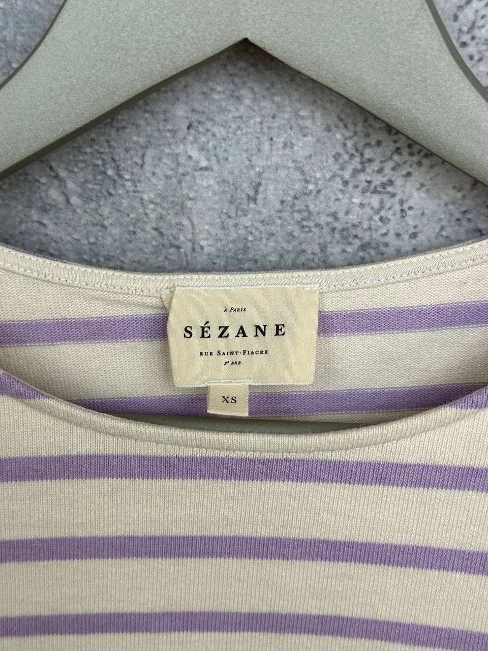 Sezane Sezane Colette Mariniere Ecru / Lilac Organic Cotton T-Shirt Size XS / US 0-2 / IT 36-38 - 16 Thumbnail