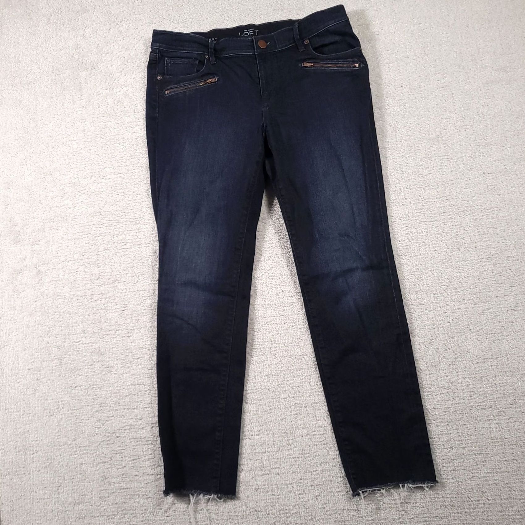 Loft LOFT Jeans Skinny Dark Wash Denim Stretch Raw Hem Mid-Rise Womens 30 Regular Blue 90s City Vintage No Size 30" / US 8 / IT 44 - 2 Thumbnail