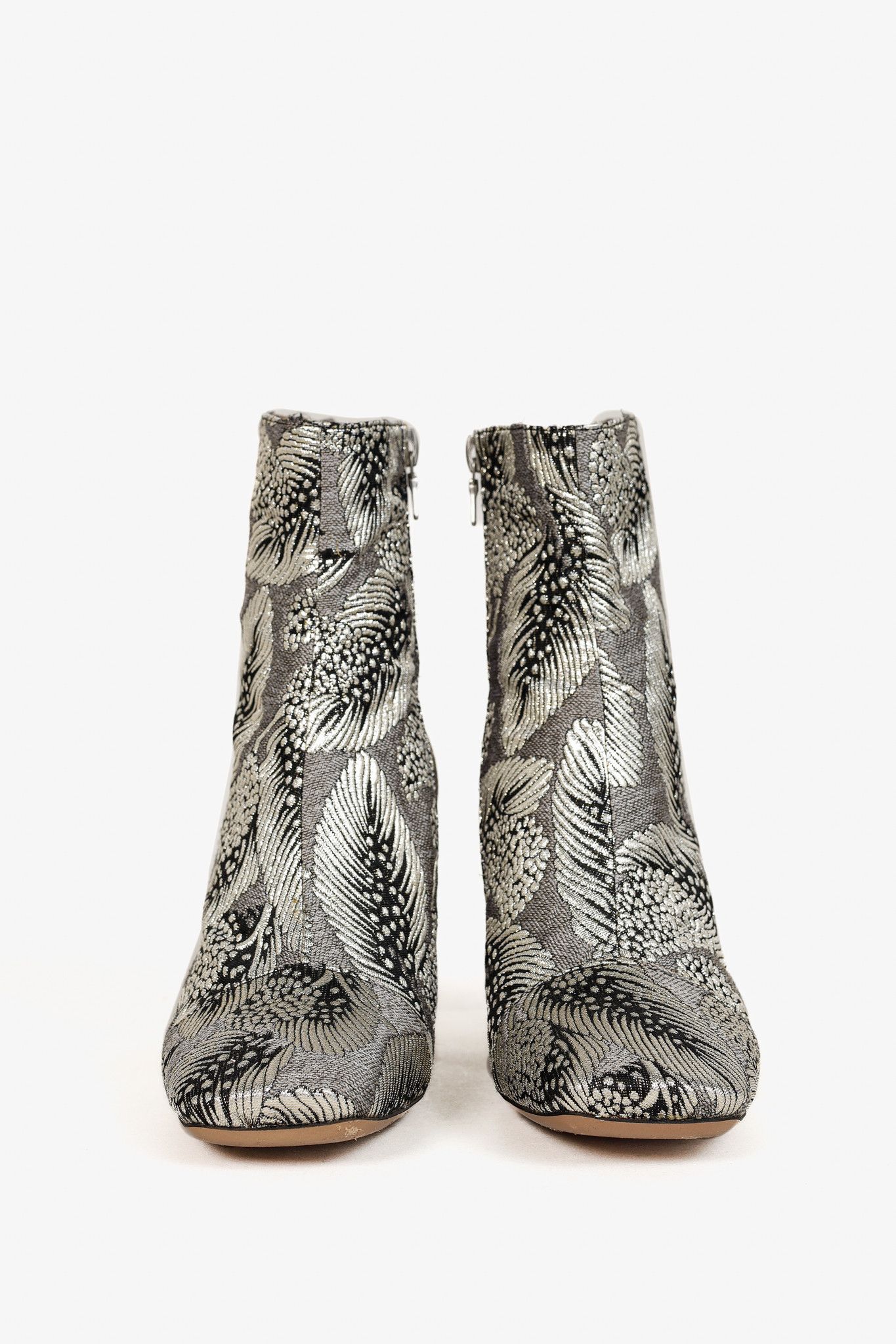 Dries Van Noten Dries Van Noten SS/18 Runway Silver Jacquard Ankle Boots Size US 6.5 / IT 36.5 - 2 Thumbnail
