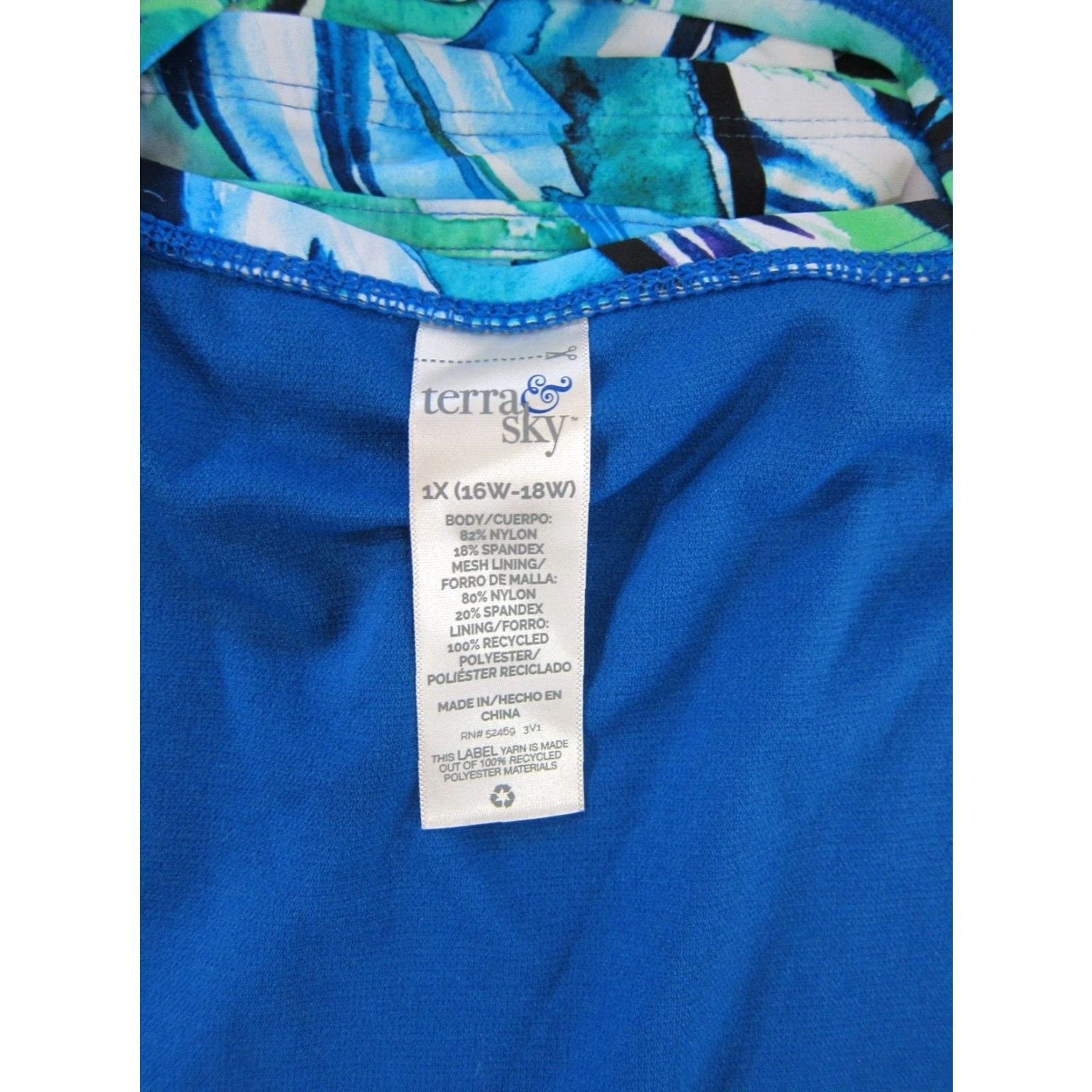 Vintage Terra & Sky One Piece Swimsuit Women 1X Blue White Green Floral Slimming Compression 80s 90s Vintage Theme Mens Womens Girls Boys Size ONE SIZE - 5 Thumbnail