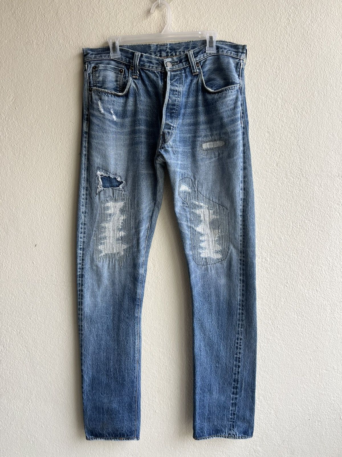 Sugar Cane Trashed Vintage Sugar Cane Distress Denim Selvedge Jeans Size US 33 - 2 Thumbnail