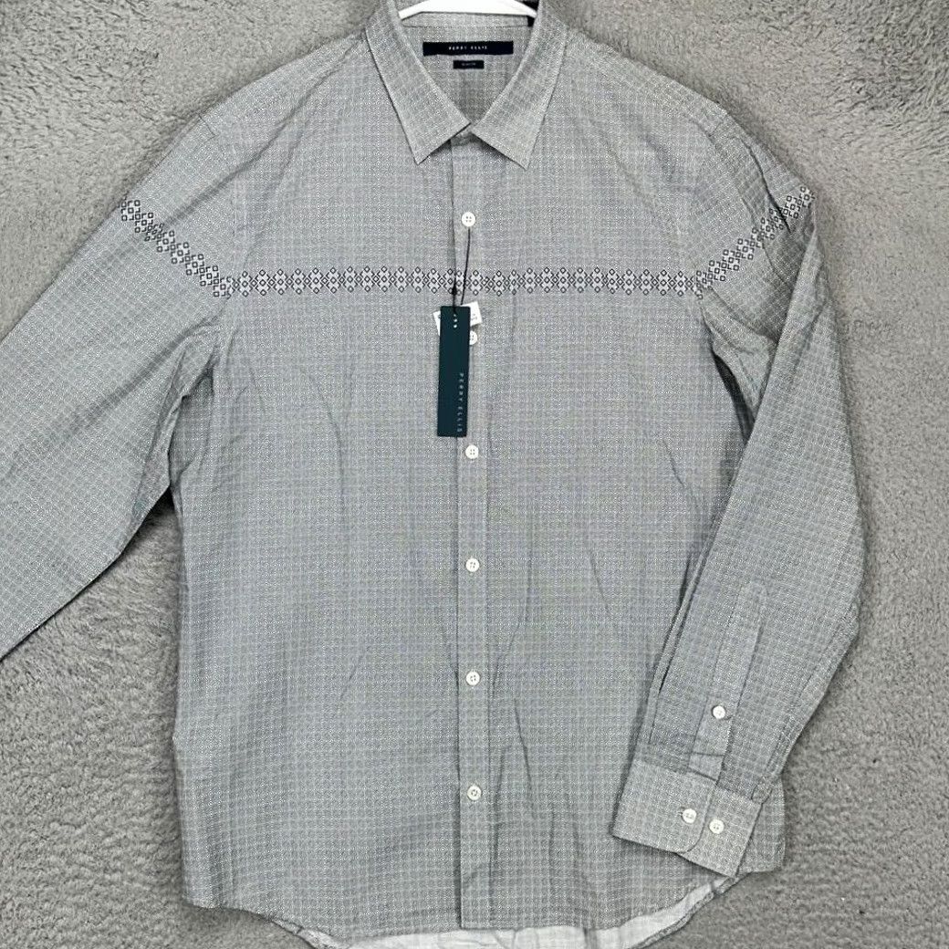 Perry Ellis Perry Ellis Button-Up Shirt Mens Medium Black White Slim Long Sleeve Casual NEW Size US M / EU 48-50 / 2 - 2 Thumbnail