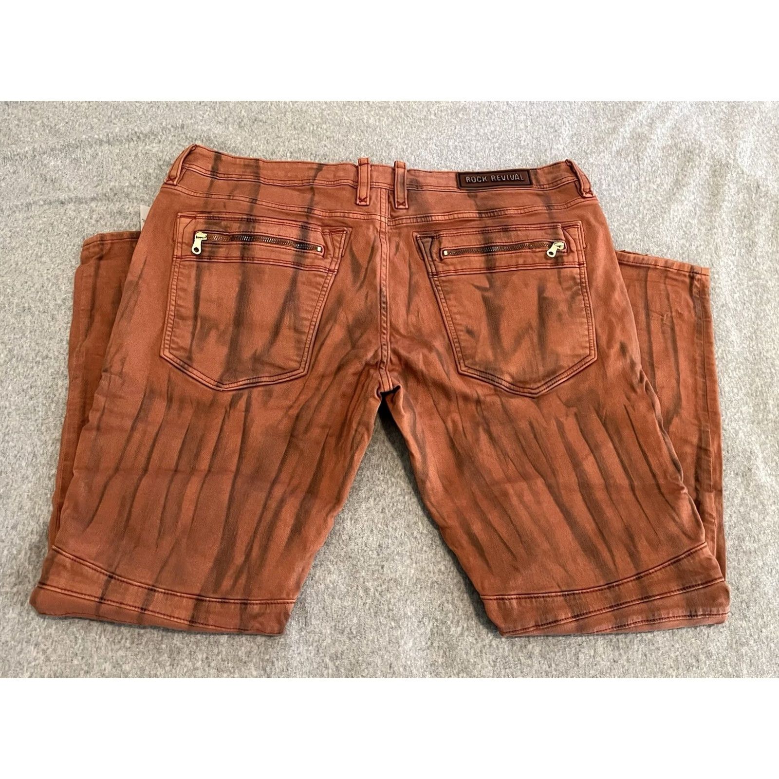 Vintage Rock Revival Jeans Distressed Orange Denim Mens 42x32 NWT Moto Biker Cotton/Elastane Jeans Mens Size US 42 / EU 58 - 6 Thumbnail