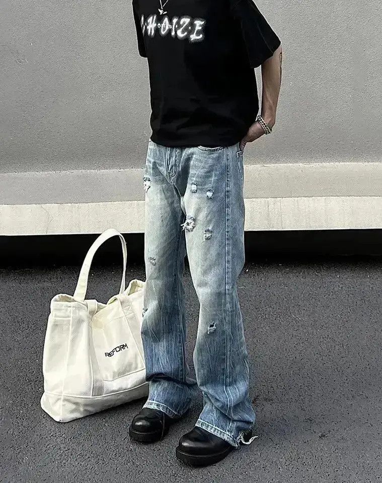 Japanese Brand Ripped jeans Trousers Tight Summer Flared Trousers y2k 90’s Size US 30 / EU 46 - 1 Thumbnail